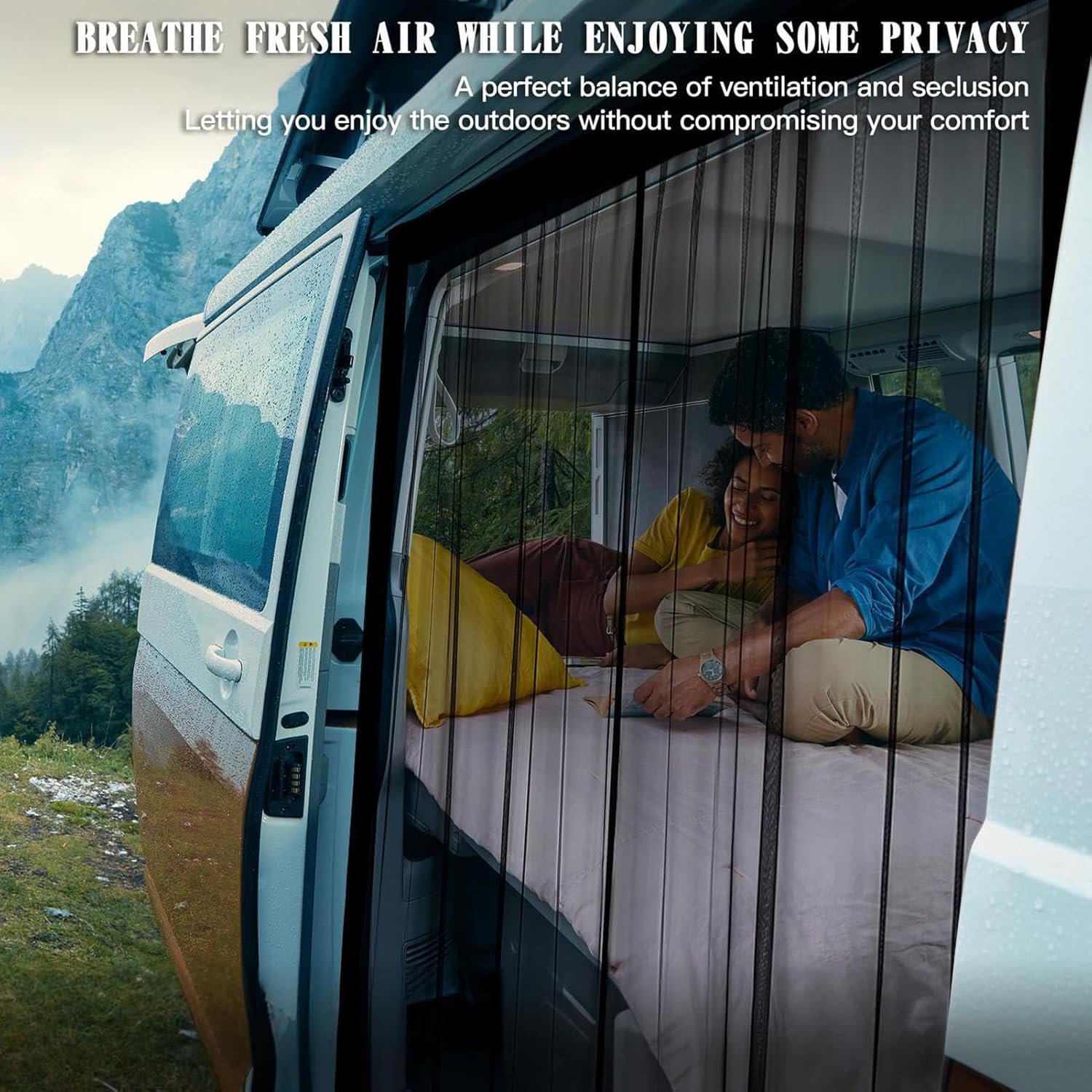 Sliding Door Fly Screen - Rv Magnetic Mesh Net, Fly Shield Accessory with Reinforced Material, Tool Easy Use, Entry Accessory Design, Blackout Privacy for Vehicle SUV Truck Trailer