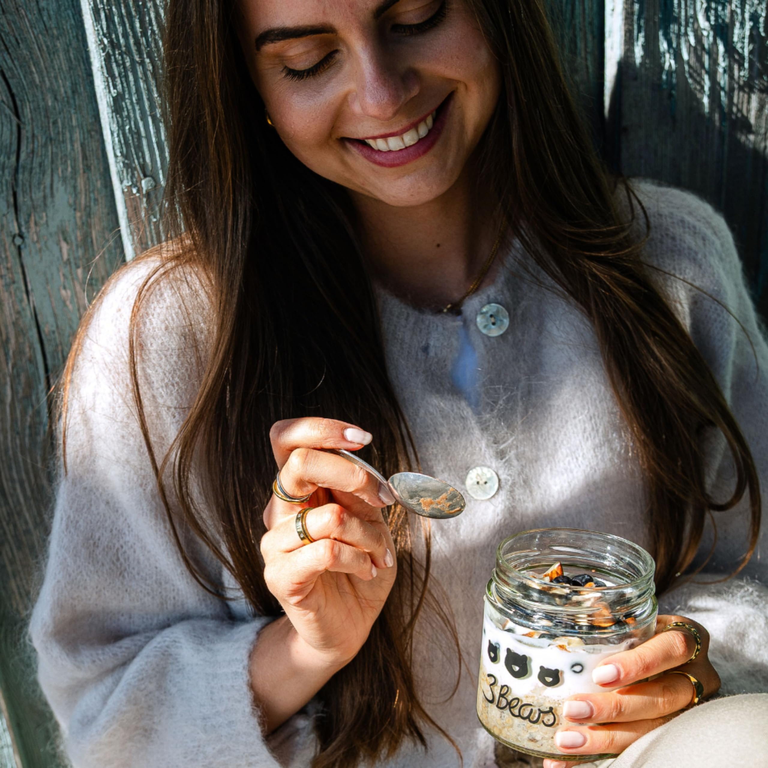 3Bears Overnight Oats Meal Prep Set – Cozy Edition 7x400g inkl. Glas und Erdnussmus - veganer Vollkorn-Hafer in verschiedenen herbstlichen Sorten - schnelles Meal Prep