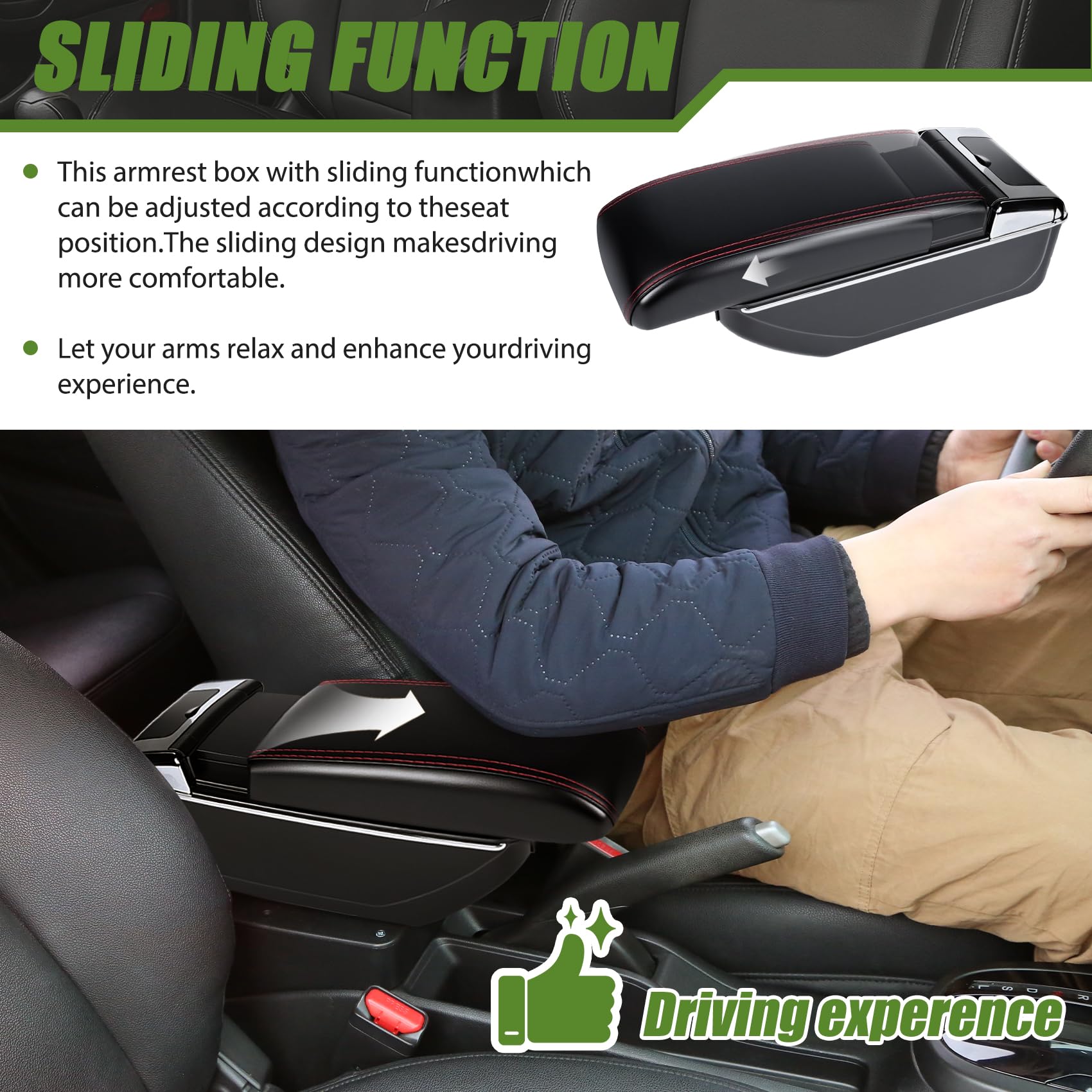 Reposabrazos Central para Citroen Berlingo Apoyabrazos con Doble Almacenamiento, Fácil de Instalar, Consola Central para Coche, Accesorio Personalizado Negro