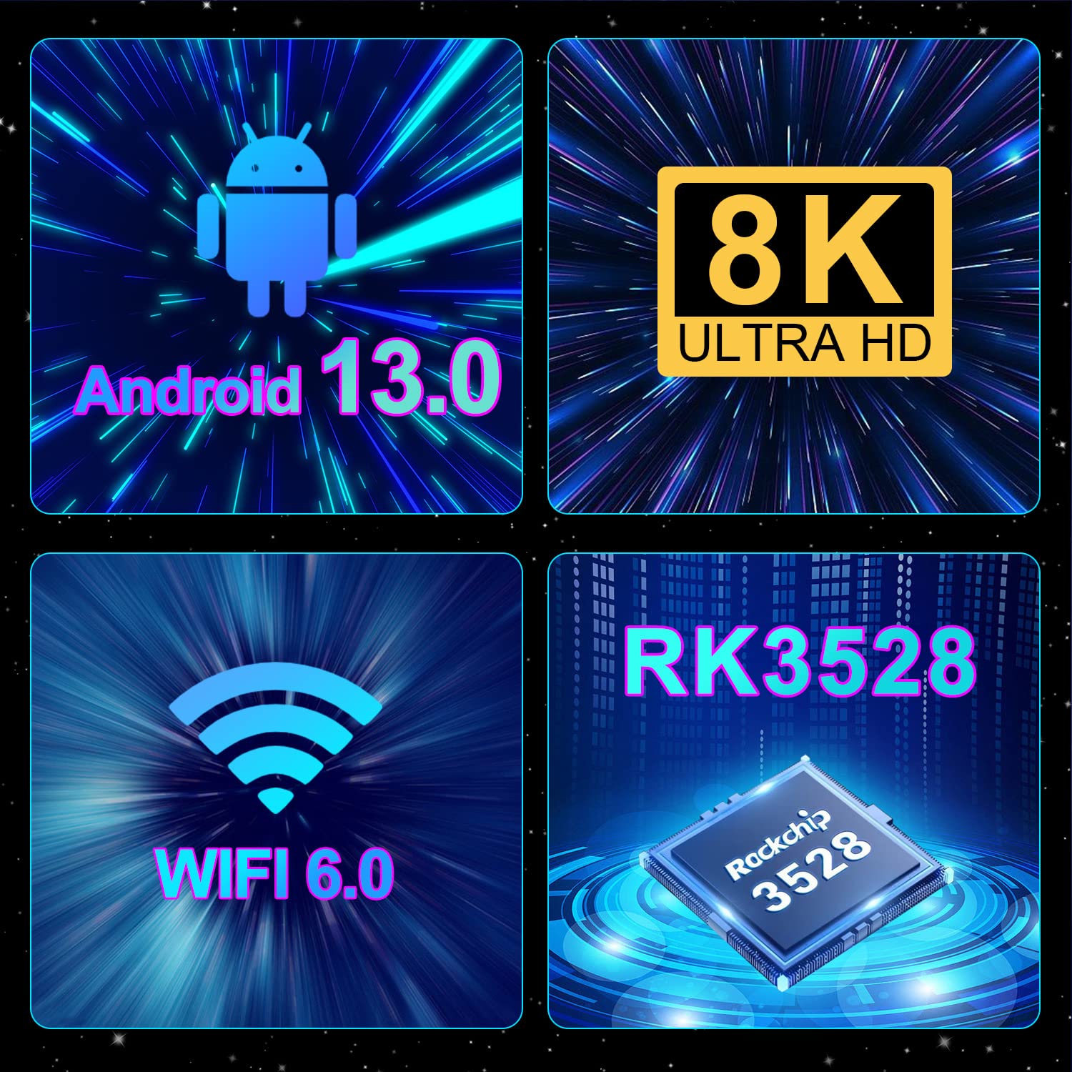 Android 13.0 TV Box [4G + 64G] Smart TV Box RK3258 Quad-Core 64-Bit Arm Cortex-A53 Prise en Charge 8K 2.4/5.0Ghz WiFi BT4.0 100/1000M Ethernet HDMI 2.0 H.265 Décodeur,4gb+64gb
