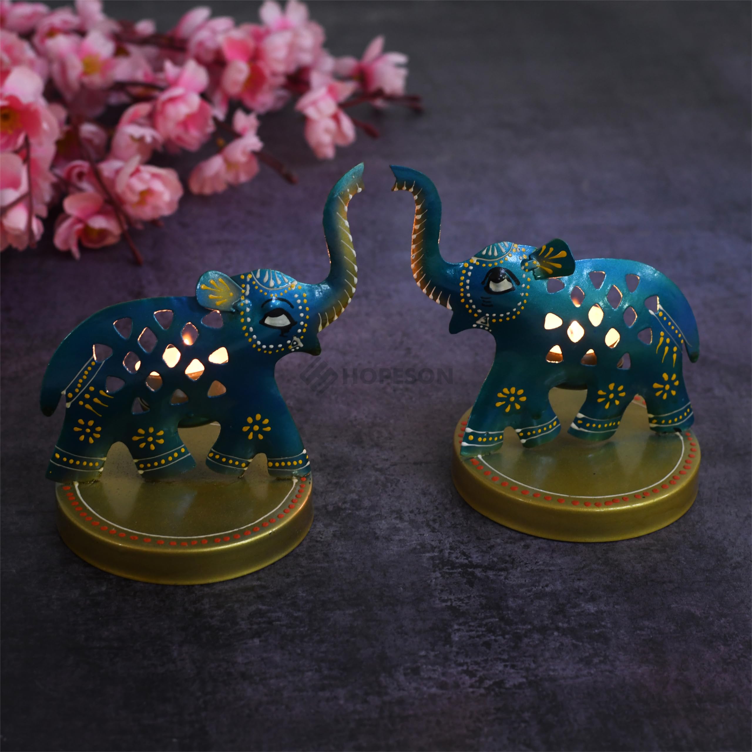 HOPESON Decorative Iron Elephant Tealight Holder, Candle Holder for Home Decor | Puja Room | Night Lamp | Handicrafted Blue Set of 2 Tealight Holder (Elephant Design Set of 2) (B0D5CYHBHK) Amazon Price History, Amazon Price Tracker