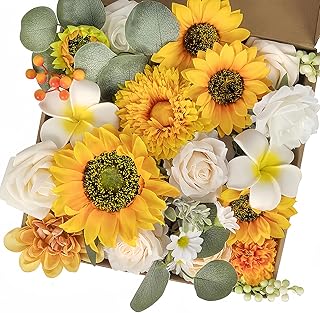 Multi Use Artificial Flowers Sunflowers Combo for DIY Centerpieces Arrangements Wedding Bridal Bouquet Table Chair Decor Candle Holder Baby Shower Cake Decor Flower Strips Home Décor