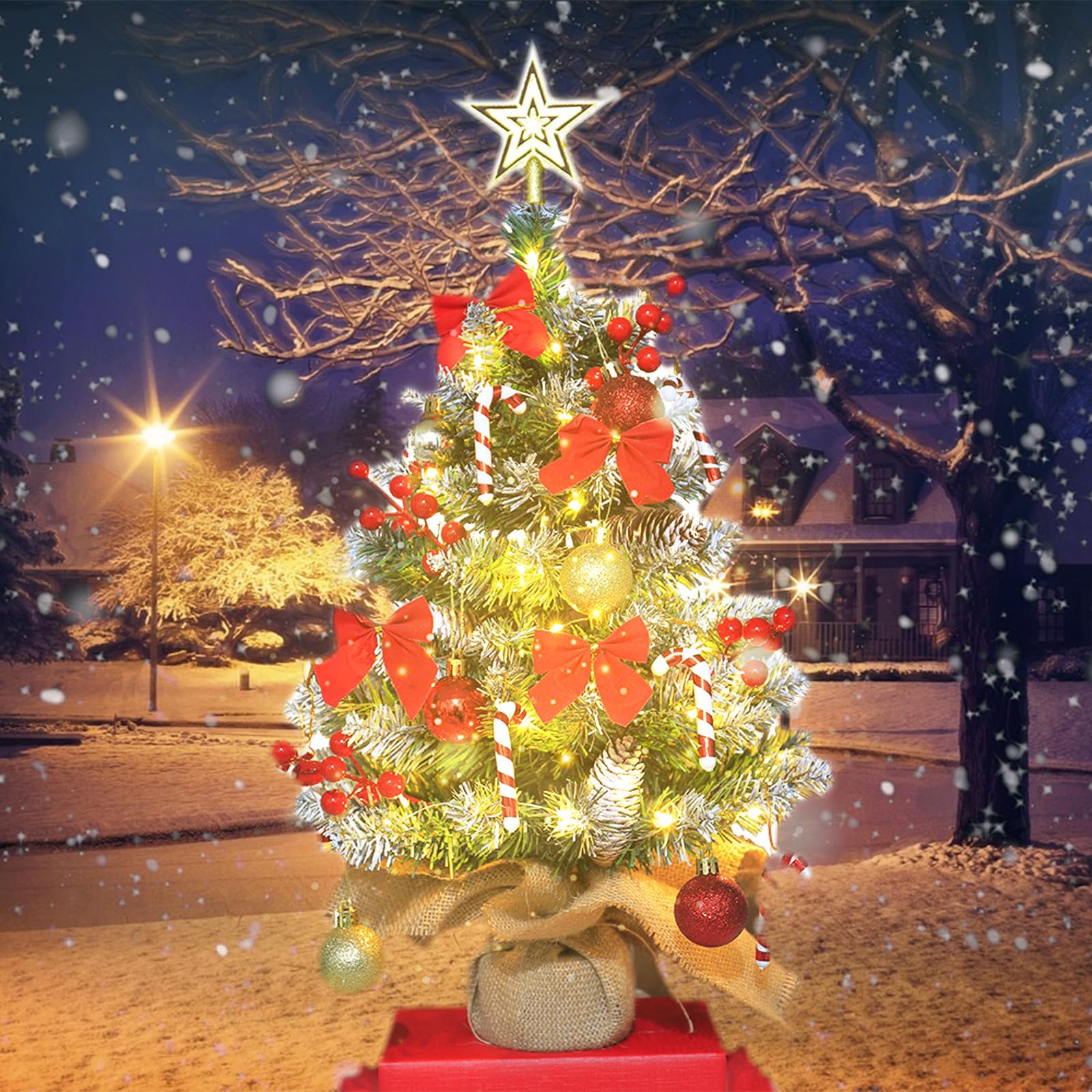 Kerstboom met verlichting, 60 cm, mini-kerstboom, kunstkerstboom met sterrenkrans, decoratie voor thuis of op kantoor Kerstboom met verlichting, 60 cm, mini-kerstboom, kunstkerstboom met sterrenkrans, decoratie voor thuis of op kantoor