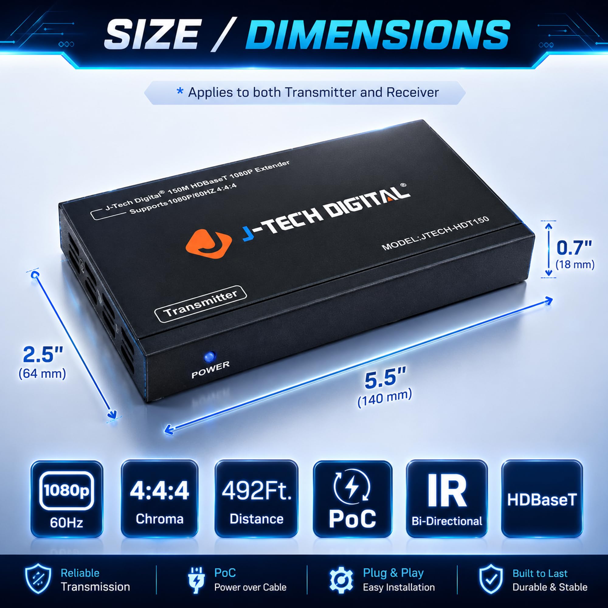 Amazon.com: J-Tech Digital Long Range HDMI Extender Over Cat6 150m