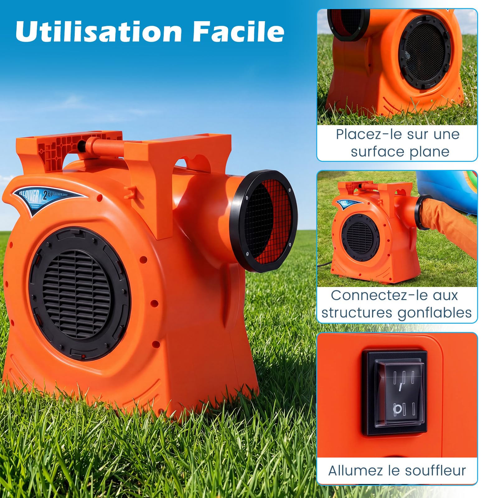 COSTWAY Gonfleur Électrique 220-240V/2300 W Portable & Empilable, Pompe à Air Électrique avec Moteur Puissant et Coussinets Antidérapants pour Château Gonflable et Toboggan