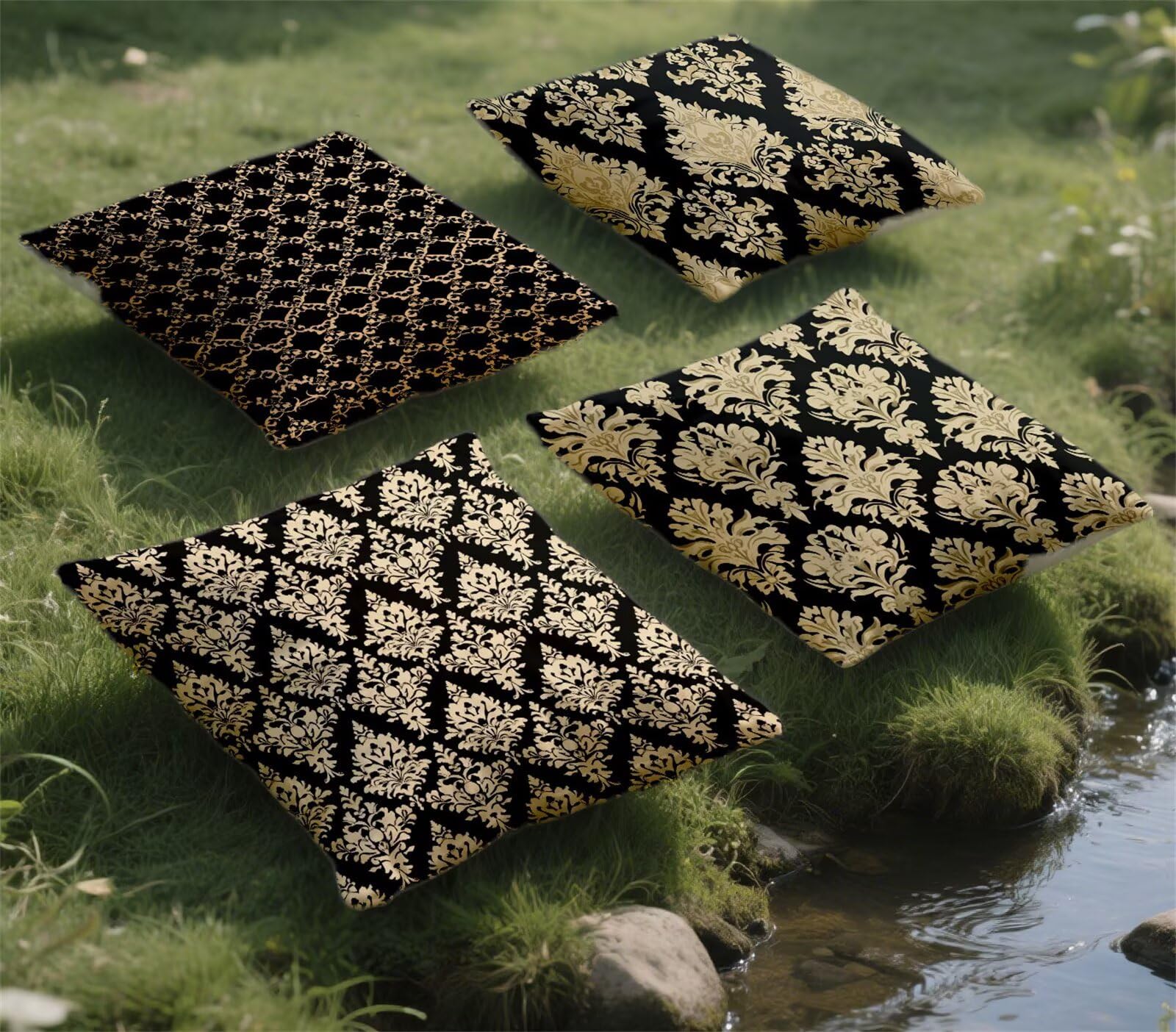 Cadeaux printemps été : taie d'oreiller bohème noire 40x40 cm lin jardin