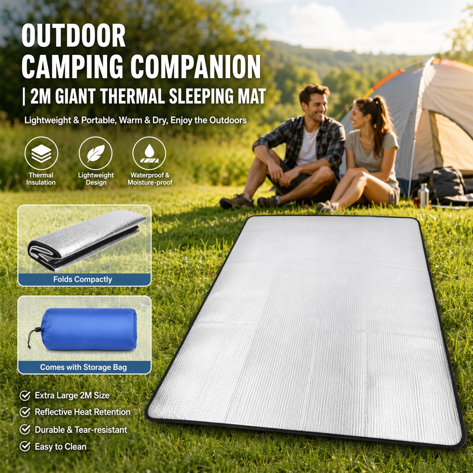 Alu Isomatte Schaummatten Schlafmatte für Camping Isoliermatte Isolierdecke Faltbare Zeltmatte Bodenmatte Thermomatte Matte aus Aluminiumfolie, 200 X 200 cm
