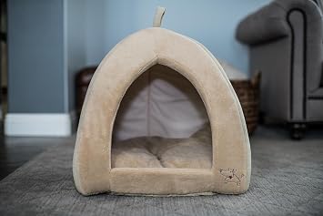 Best Pet Supplies Cat Bed for Indoor Cat, Domed Tent House with Removable Pillow, Covered Cat Cave for Small Dog, Puppies and All Breeds of Cats - Tan, 19 x 19 x H:19