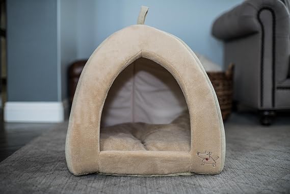 Best Pet Supplies Cat Bed for Indoor Cat, Domed Tent House with Removable Pillow, Covered Cat Cave for Small Dog, Puppies and All Breeds of Cats - Tan, 19 x 19 x H:19