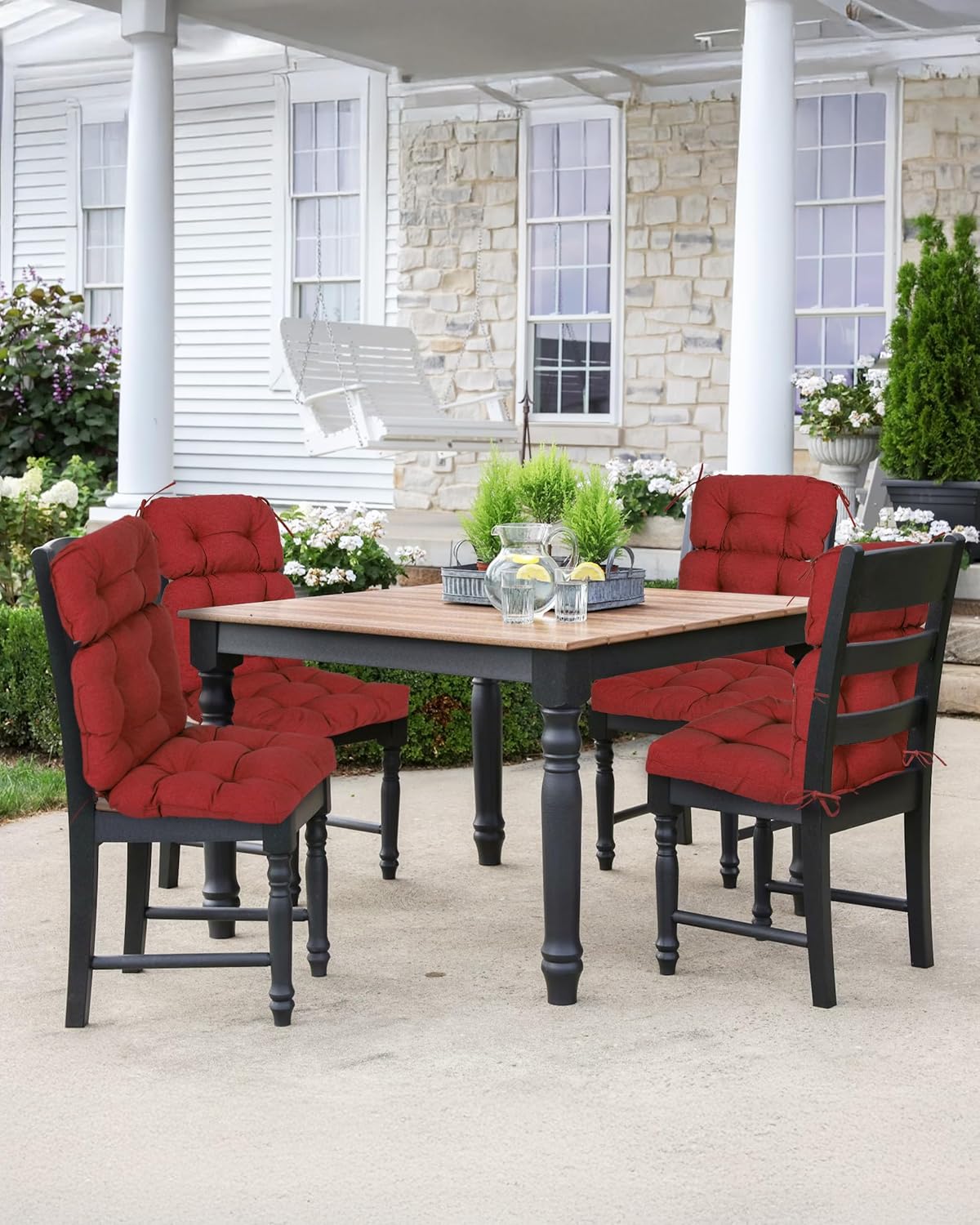 BPS 22x45x5inch High Back Patio Tufted Chair Cushion Set of 2,Water Resistant Indoor Outdoor Seat Chair Cushions Back Patio Rocking Pads for Furniture, Red