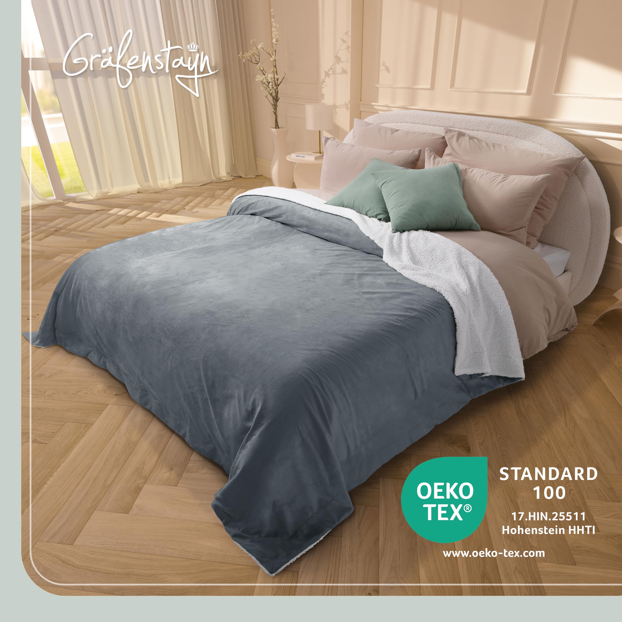 Gräfenstayn® Dicke Kuscheldecke flauschig & super weich - warme Sherpa-Fleecedecke in Lammfell-Optik als Wohndecke, Tagesdecke & Sofadecke - Überwurf Decke Sofa & Couch (Anthrazit 240x220)
