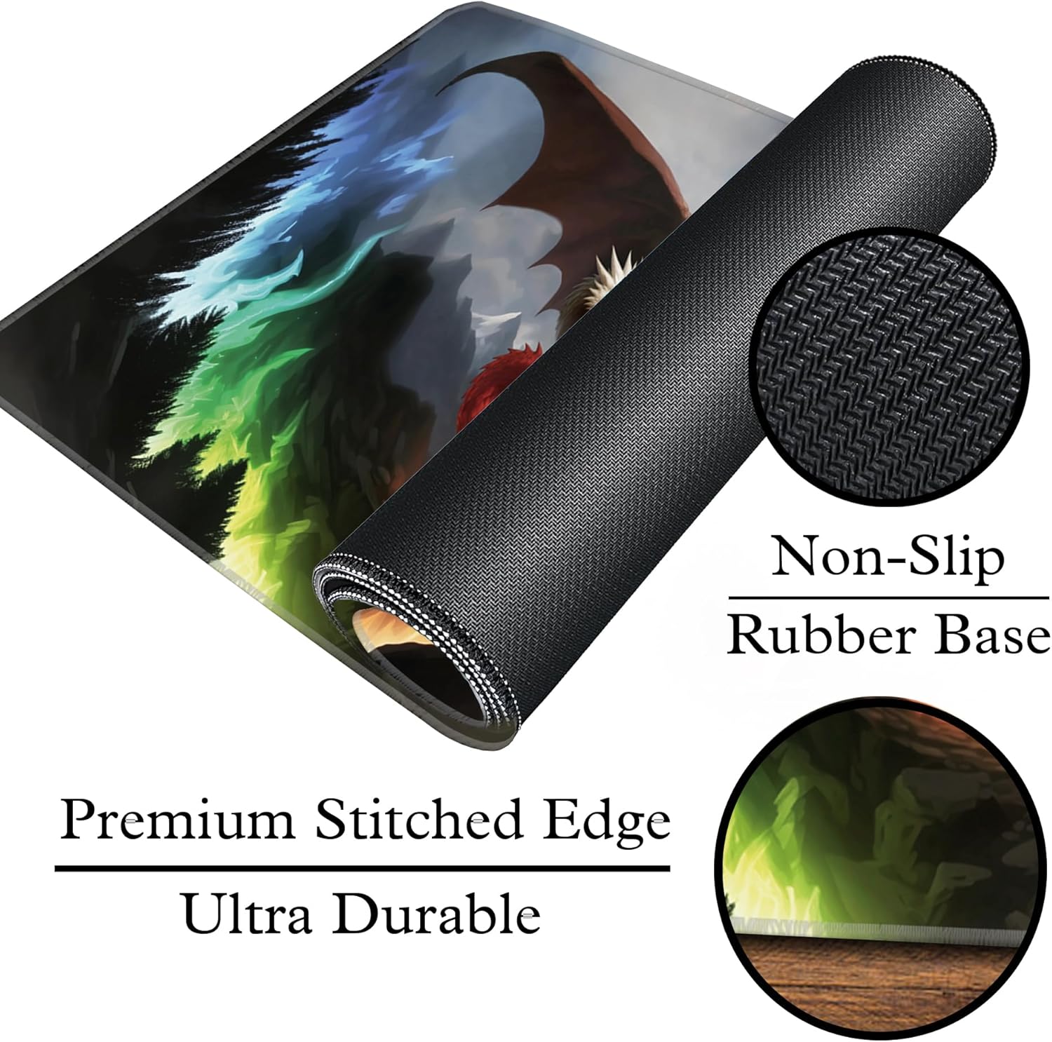 Card Game Playmat - Premium Stitched Edge - Perfect for MTG Commander Decks (5 Headed Dragon)