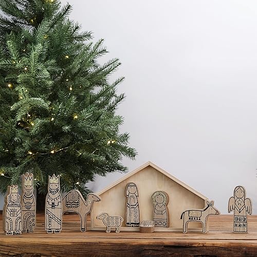 WONDROUS' DECO Juego de pesebre de madera, pequeño juego de pesebre navideño, mini adorno para decoración de Navidad, regalo único