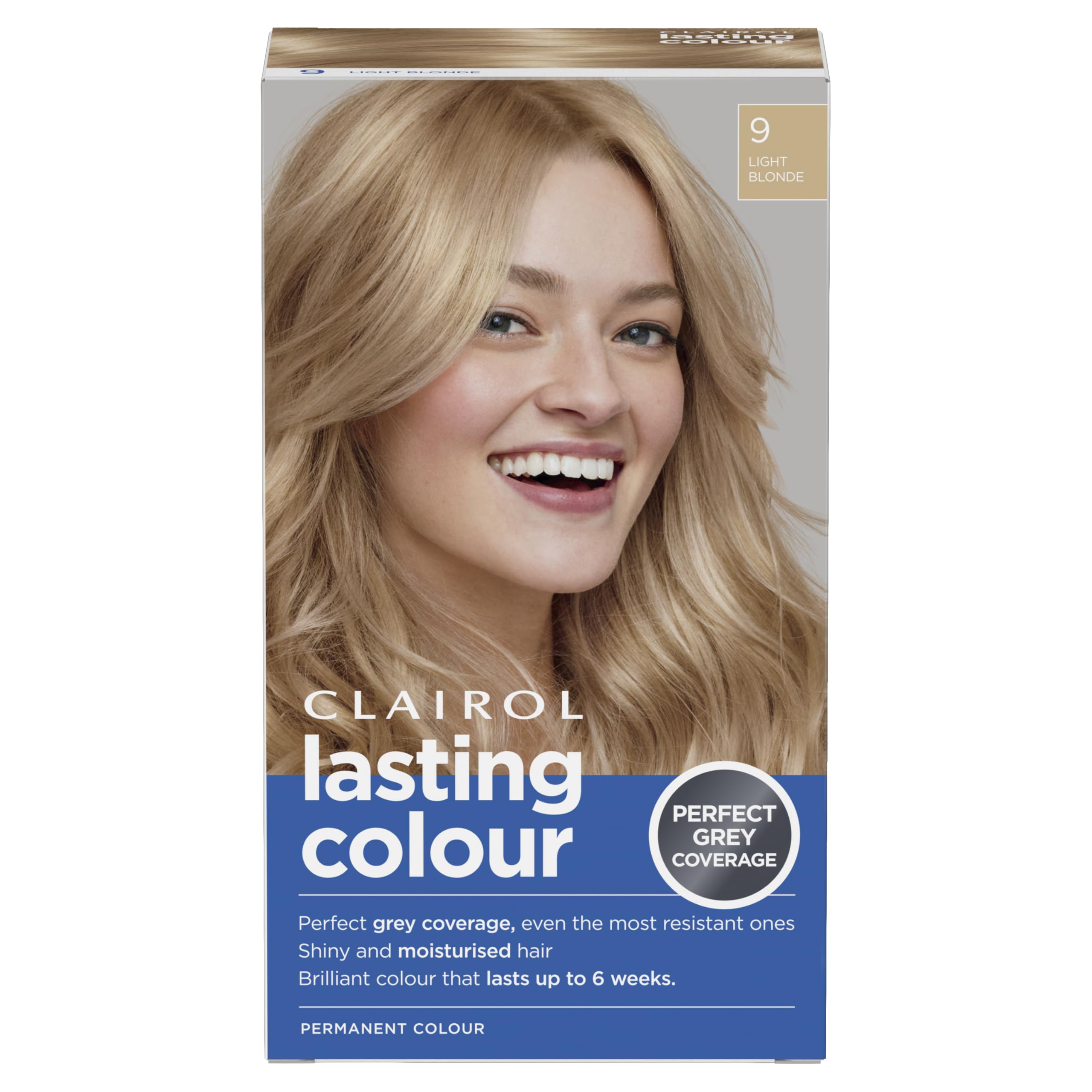 Clairol Lasting Colour Permanent Hair Dye | Ideal Grey Coverage | Shiny and Moisturised Hair | 9 Light Blonde