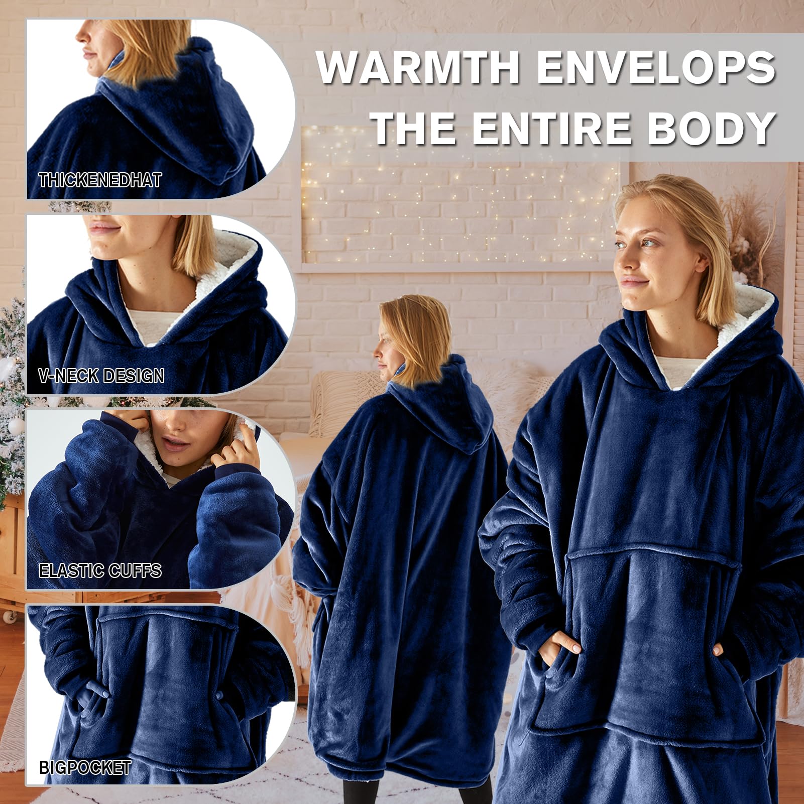 Manta Con Capucha Grande Hoodie Sudadera Con Capucha Suave Y Confortable Manta De TV Sudadera Sherpa Con Bolsillo Frontal Grande Mujeres Hombres Manta