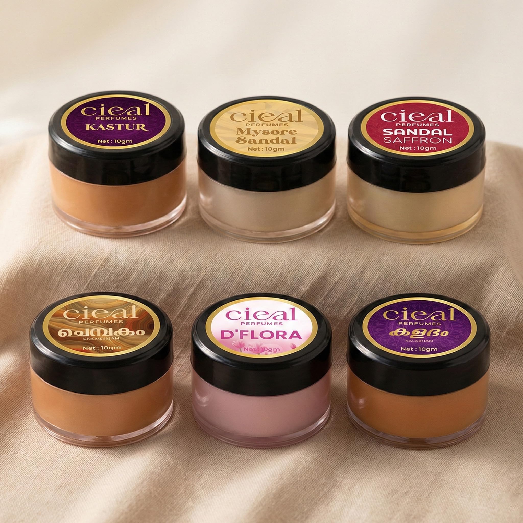 CIEAL Solid Perfume Set of 6 Master Collection (Chempakam, Mysore Sandal, Sandal Saffron, D'Flora, Kalabham & Kasturi) | Alcohol-Free Long Lasting Solid Cologne | Pocket Size Travel-Friendly Perfume for Men & Women | Floral Woody Fragrance Gift Set-image-41