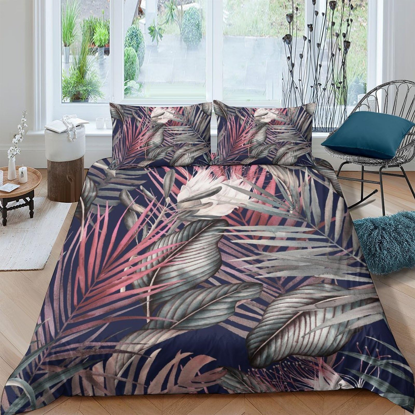 Ctjqhvkz Style-2 3D Printed Tropical Leaves Fitted Sheet Microfiber Anti-Slip Palm Pattern Bed Cover For Bedroom Guest Room Decor Single（135X200cm）