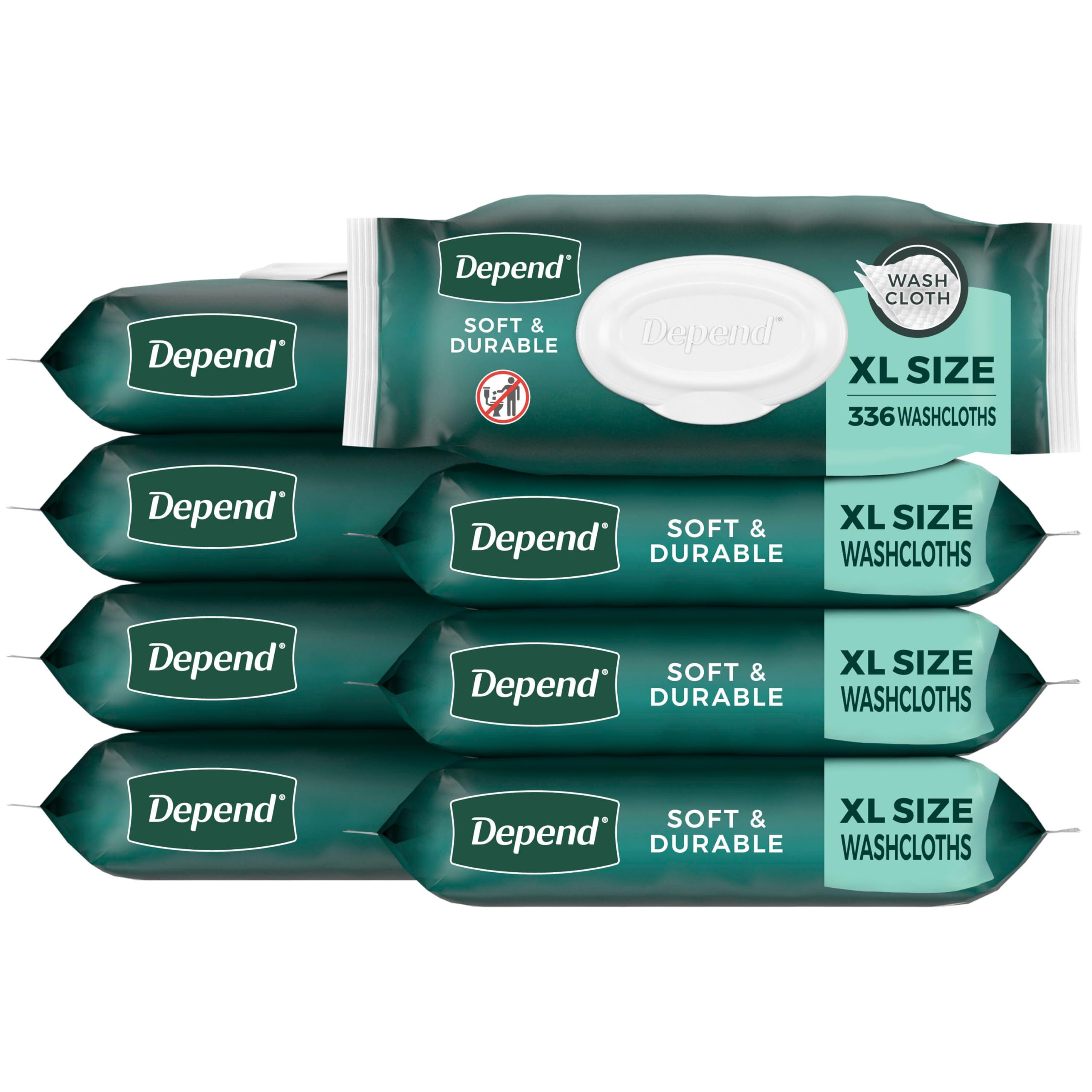 Depend XL Disposable Washcloths for Adults, 8 Packs, 42 Wipes per Pack | Flip-Top Packs,…