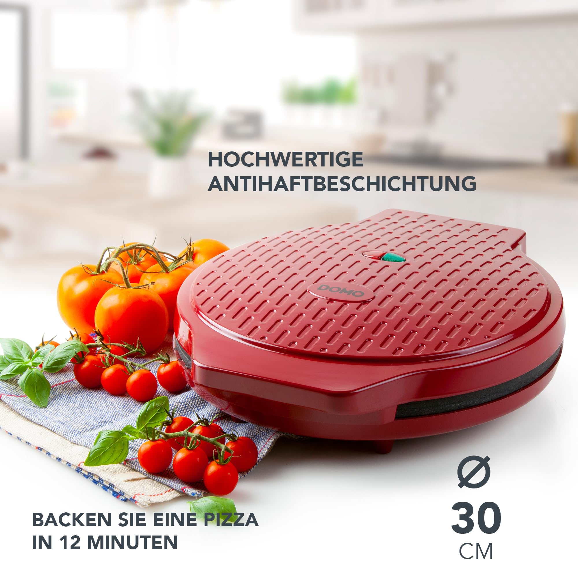 DOMO DO9177PZ Pizzaofen 'My Express' - Pizzapfanne rot - Pizza fertig in nur 12 Minuten - Multifunktionales Gerät