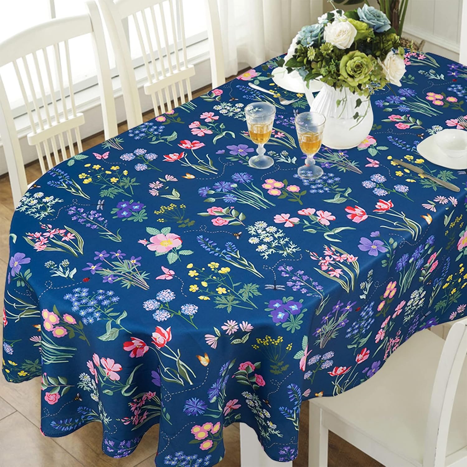 Azxsdrf Blue Flowers Oval Tablecloth 60x84in for Oval Table