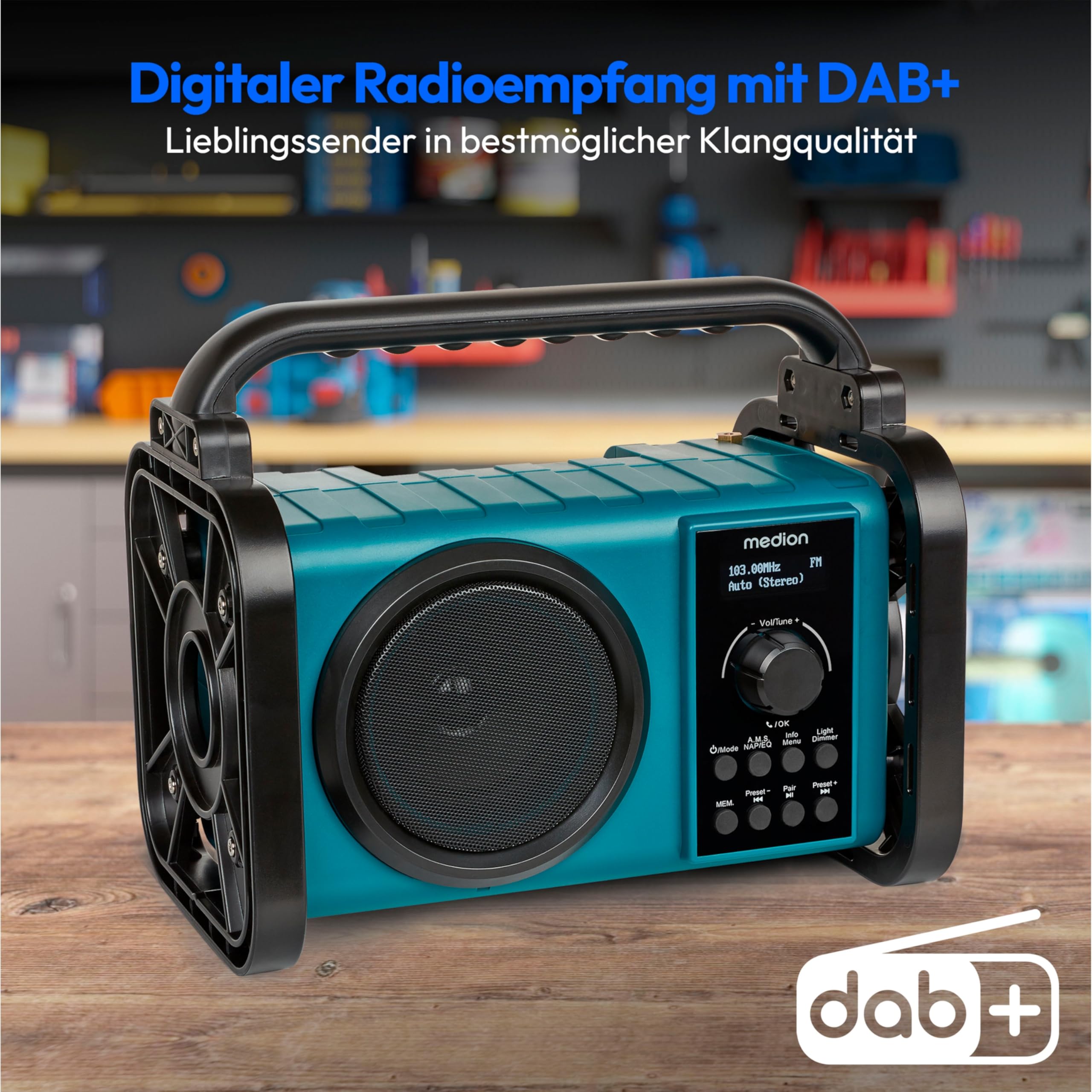 MEDION E66877 DAB+ Baustellenradio (Robustes Gehäuse  
