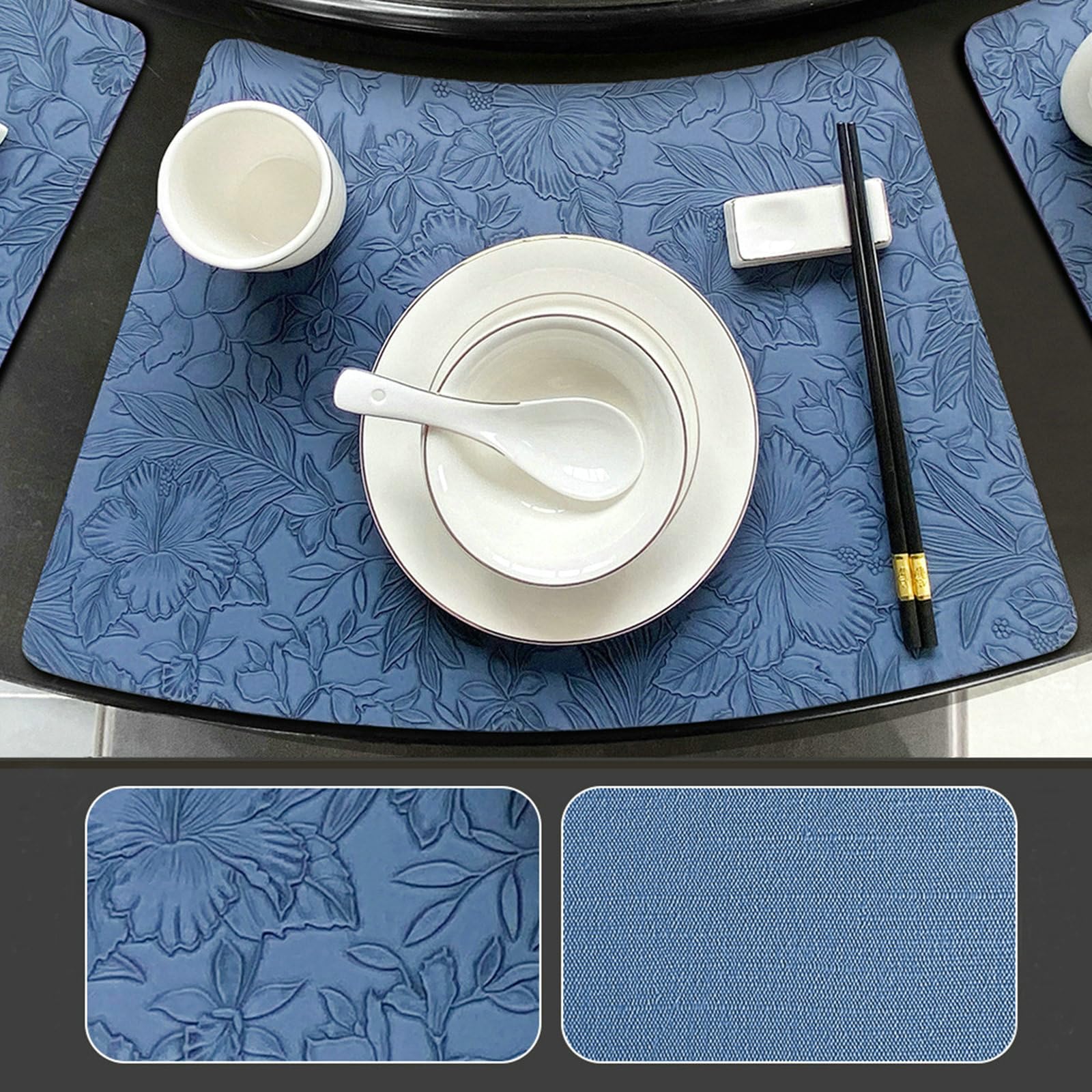 Platzset 8er Set, Platzdeckchen Dunkelblau 27x43CM Leder Blume Platzmatten für Küche