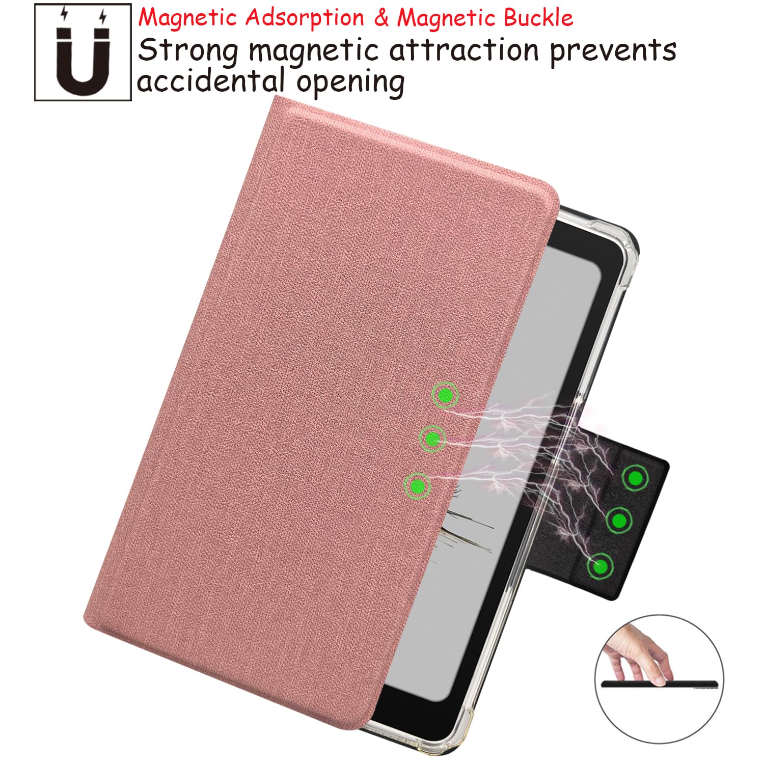 Custodia a libro magnetica rimovibile 2 in 1 per Onyx Boox Palma2 (2024) Cover trasparente in TPU con funzione sleep/wake automatica, chiusura magnetica fibbia (panno rosa rosa)