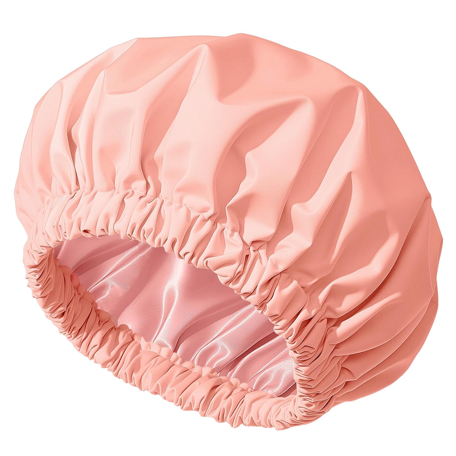Shower Cap for Women Reusable Waterproof, Large Satin Lined Hair Caps for Shower, Stylish Washable Bath Bonnet with Soft Elastic Band for Long Hair(Black)