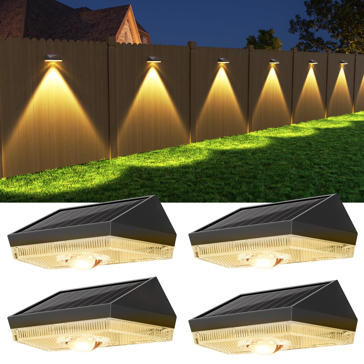 ELLASAY Aplique Solar Exterior Jardín,10 Color modos de RGB LED Luz Solar Exterior,IP65 Impermeable Lámparas Solares,Luces parad valla terraza Patio (4 Pack)