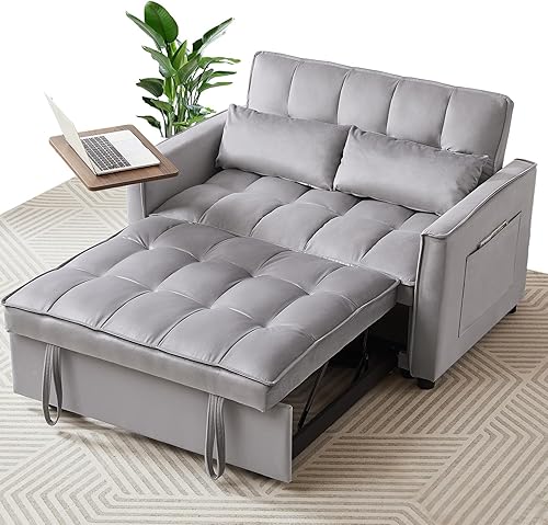 Rovibek Sofá cama convertible 3 en 1, sofá cama extraíble, futón, sofá biplaza de terciopelo con 2 bolsillos y 2 almohadas para sala de estar,