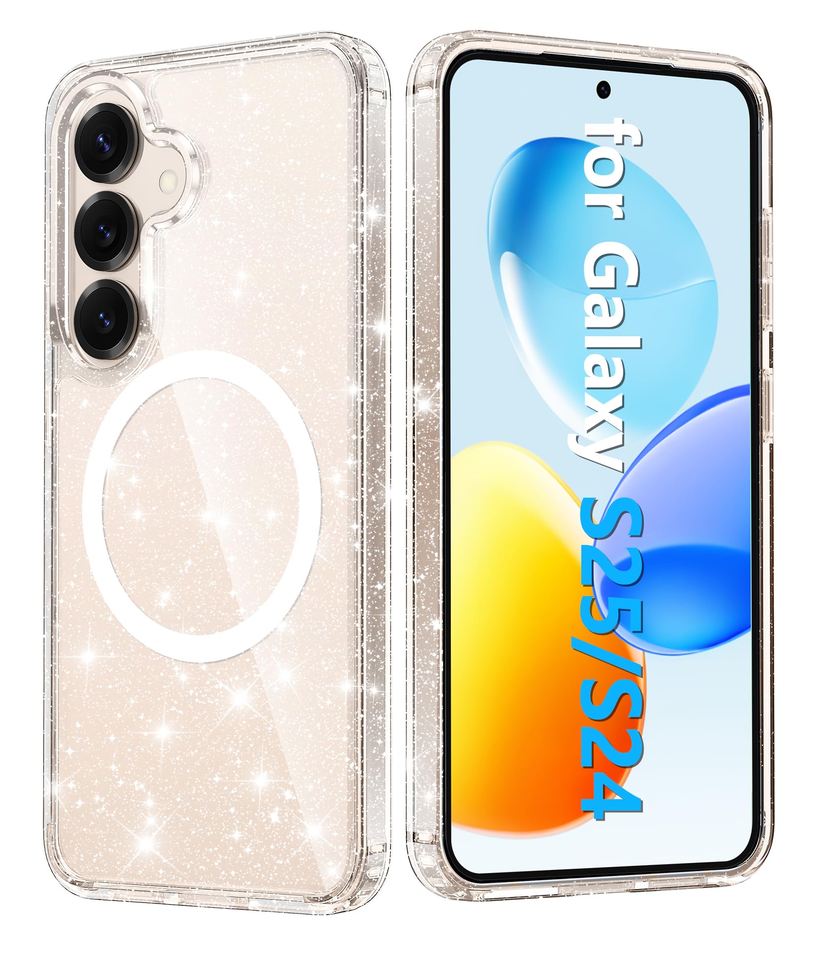 FNTCASE for Samsung Galaxy S25 Case: for Samsung S24 Case Bling Sparkle Clear Military Grade Drop Protection Anti Yellowing Glitter Cell Phone Cover -