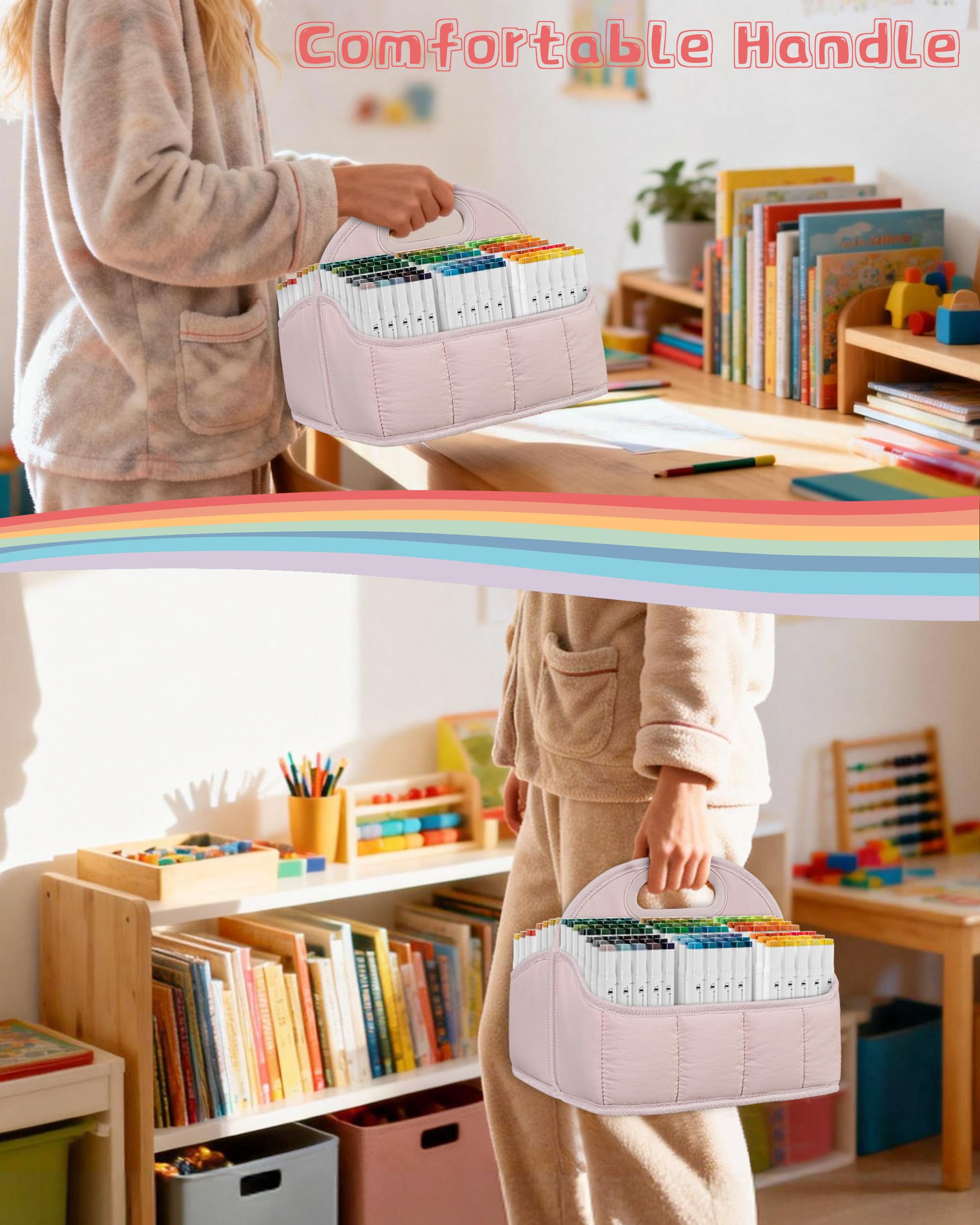 Rexmica Grande Organizer Porta Pennarelli per 210-400 Penne, Scatola Portaoggetti da Viaggio per Artisti Adulti, Custodia Multiuso per Cosmetici, Cucito e Materiali Artistici, Rosa (Solo Borsa)