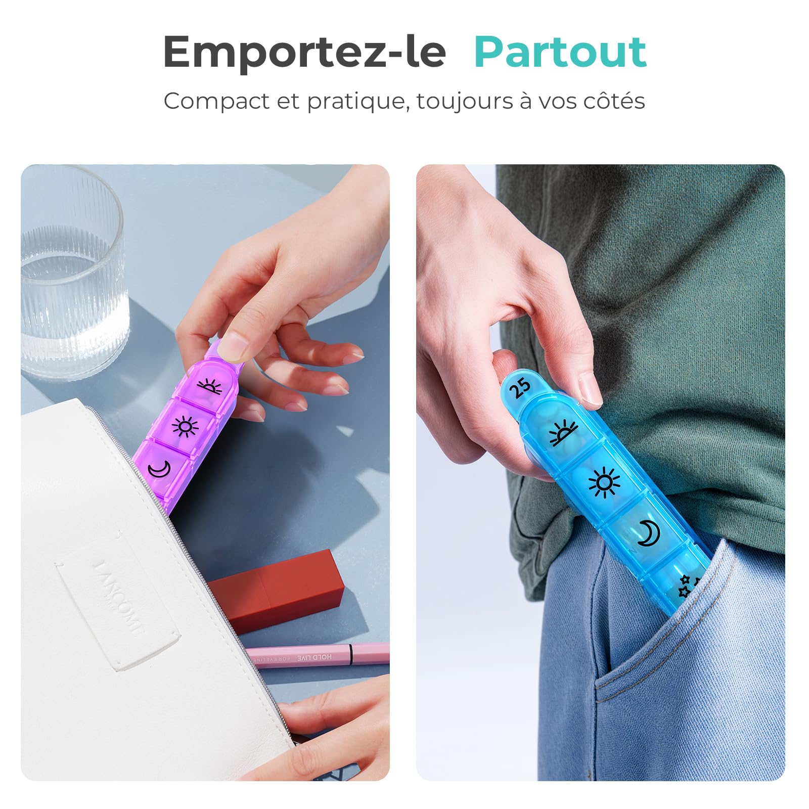Colorwing Pilulier Mensuel 32 Jours - Pilules 4 Fois | Modèle avec motif, facile à saisir, facile à ouvrir et amovible individuellement