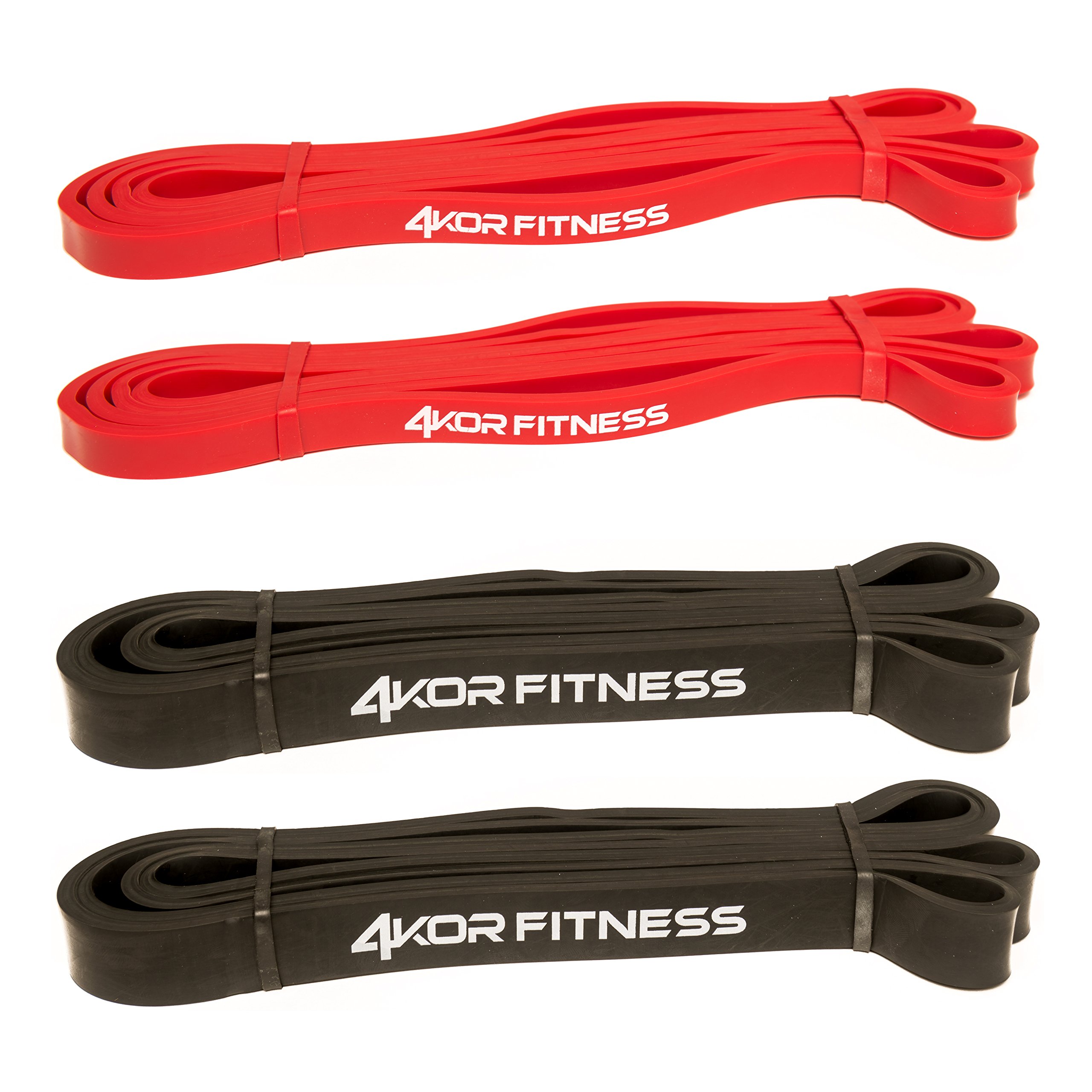 4KOR Fitness Pull Up Assist Band Set 2 Red and 2 Black Heavy Duty 41 Resistance Bands for