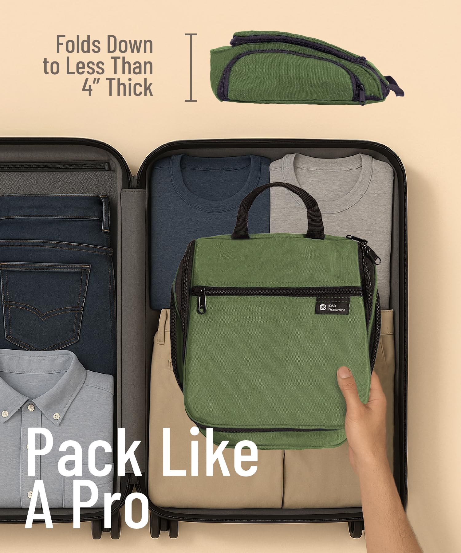 D&D - Neceser Colgante de Viaje para Hombre y Mujer | Organizador Extragrande con 10 Compartimentos, Cremalleras, Gancho Giratorio de Metal XXL, Nailon Resistente al Agua