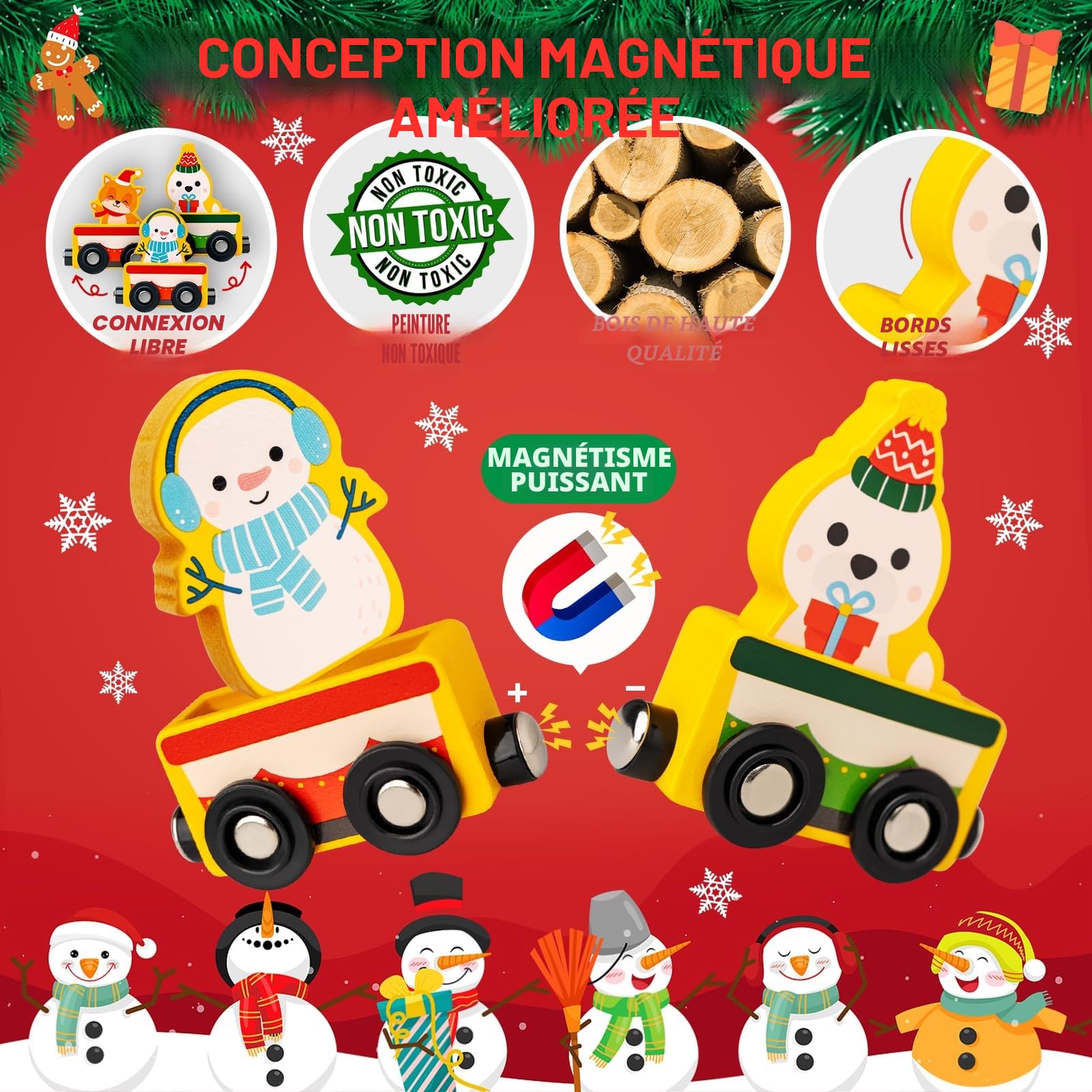 Calendrier de l'Avent 2025 Enfant, Commodum Train Jouet en Bois Enfant, Calendrier de lavent Jouet, Train en Bois, Jeux Montessori, Cadeaux de Noël