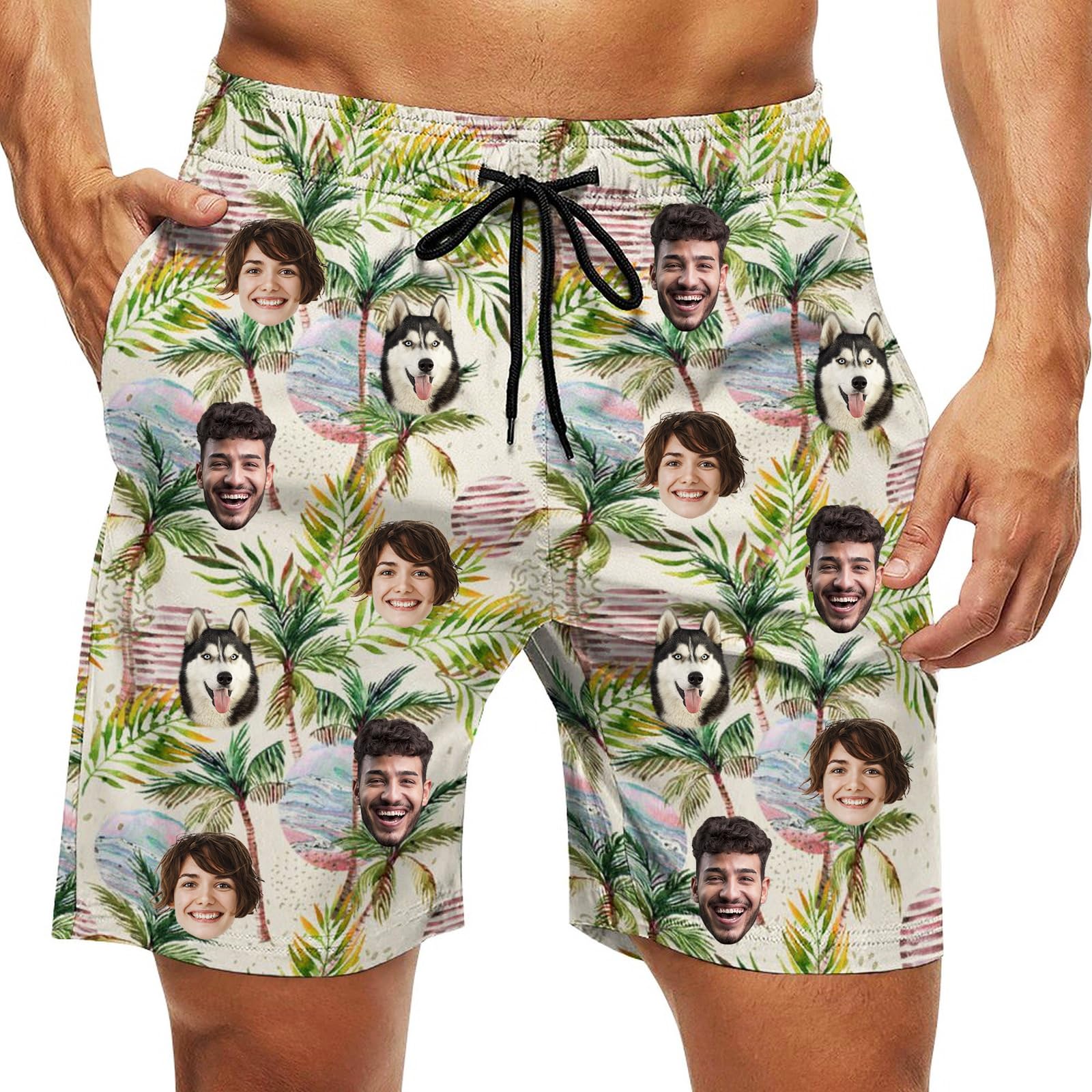 Custom Swim Trunks Men Personalized Funny Swim Beach Shorts with Faces on Them Custom Birthday Gifts for Men