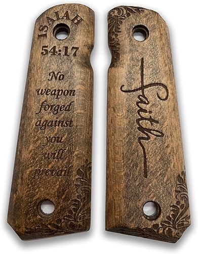 Miniatura 16 de for 1911: Full Size Wooden Handgun Grips with Bible Verses Series - Fits a Wide Range of 1911 Models - 1911 Accessories