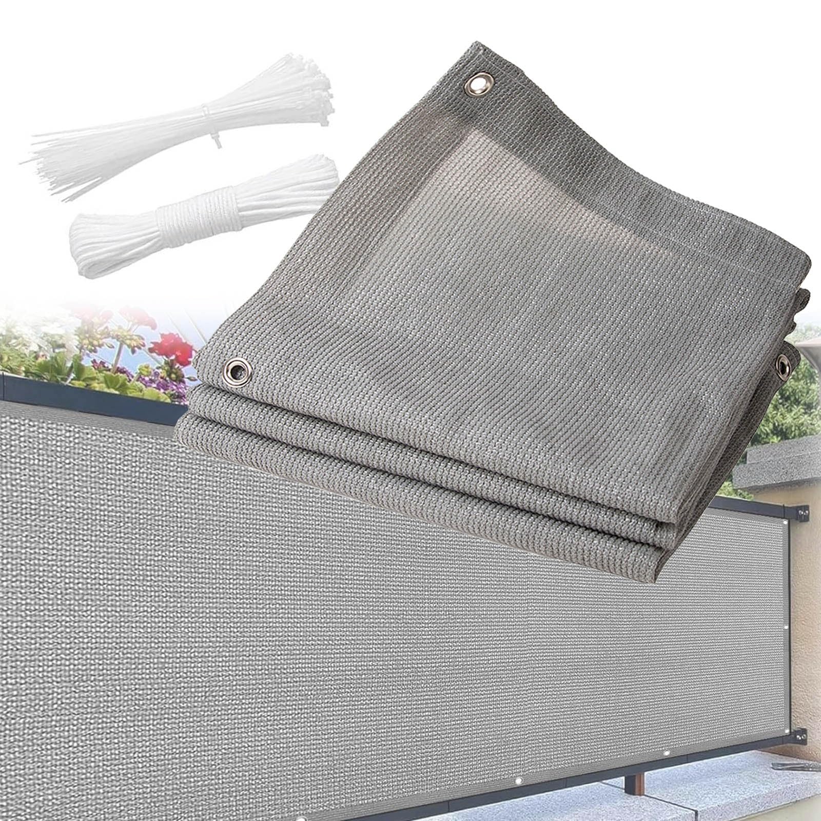 GJZQDKX Gray Sun Shade Sail 1x 2x5m 4x5m for Balcony, 90% UV Protection, Breathable Waterproof Canopy, Wind & Privacy Screen for Garden, Patio, Deck - & Stable (6x6m)