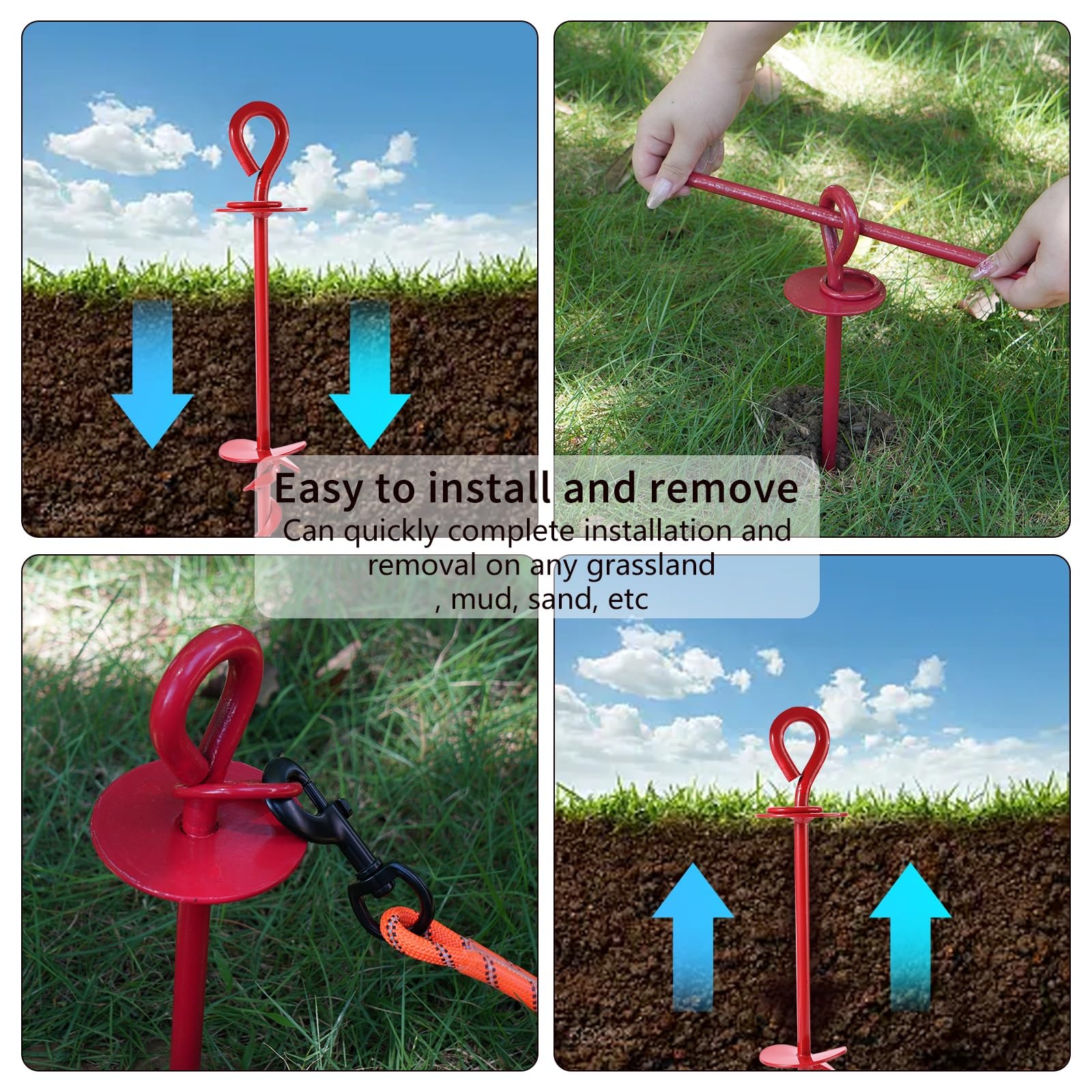 Cane Tie Out accessori cavo per giardino all'aperto Yard Camping -5in1 15,4'' picchetto + spazzola + borsa Ancoraggio a spirale a terra per cani, gancio per guinzaglio, guinzaglio, ecc