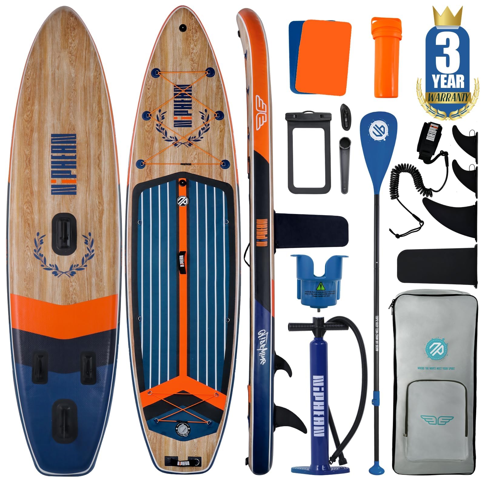 Niphean (Extra Large) Inflatable Paddle Board, SUP for 2+1 People/Family, Stand Up Paddle Board with (Beginner Friendly) StabilTrac Fin, Waterproof Phone Pouch, Paddle Boards for Adults, Gift Ideas