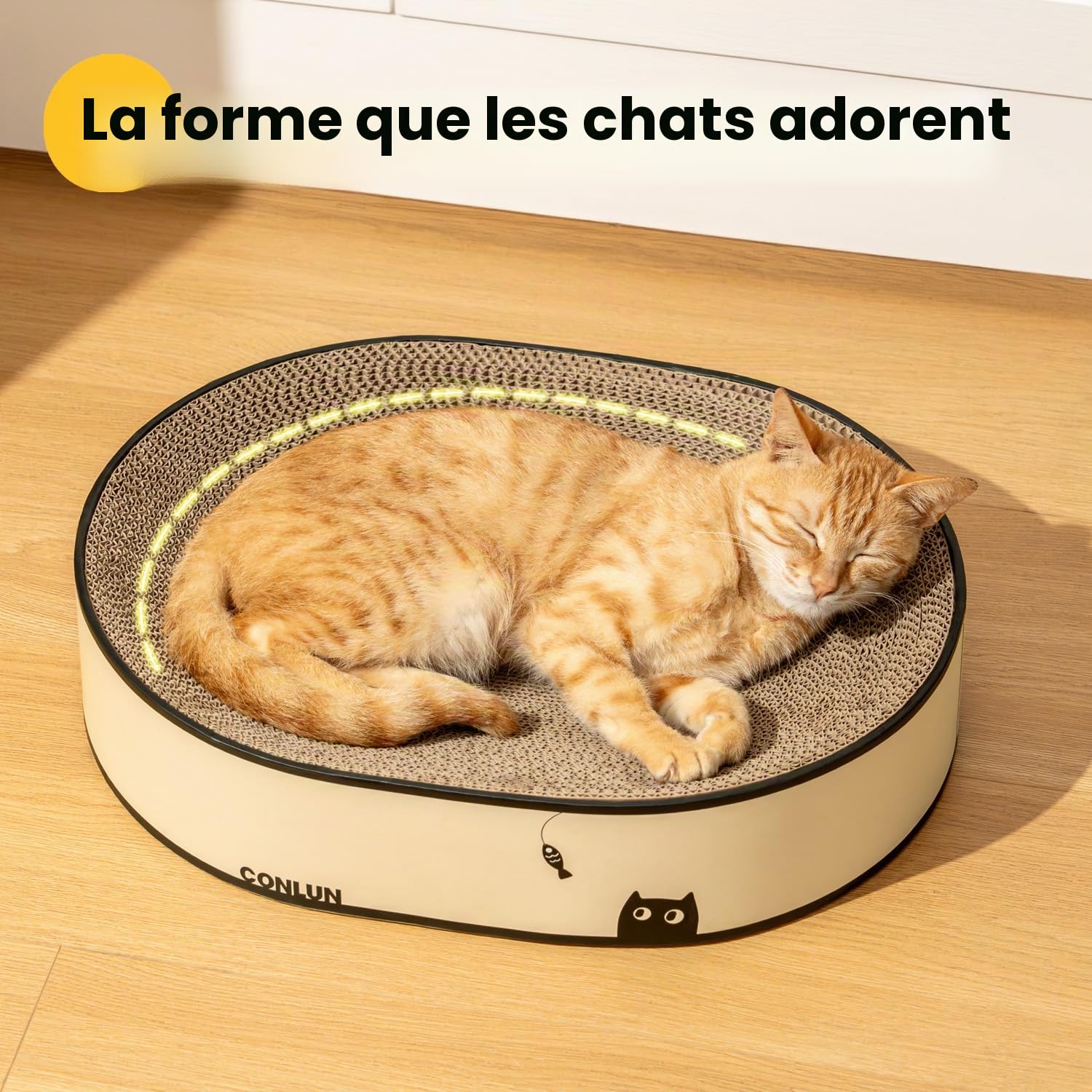 Conlun Griffoir Ovale Chat Lot 2, Lit Carton Anti-Débris | Idéal Multi-chats | Base Fermée pour Limiter les Débris | Protège le Canapé | Carton Dense | Max 6 kg par Petit Chat