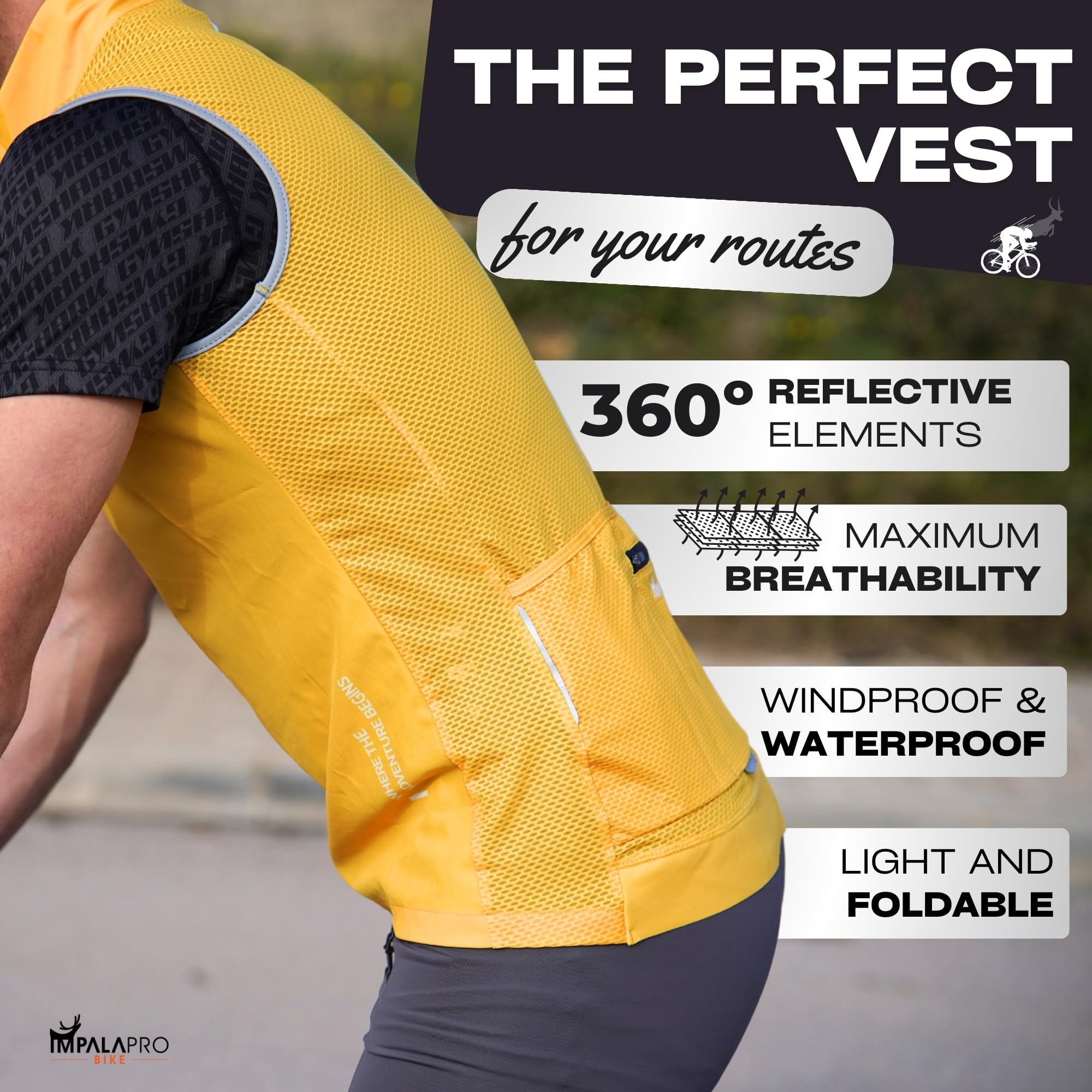IMPALAPRO Chaleco Cortavientos Ciclismo Hombre y Mujer Ultraligero, Transpirable y Resistente - Protección Contra el Viento y la Lluvia