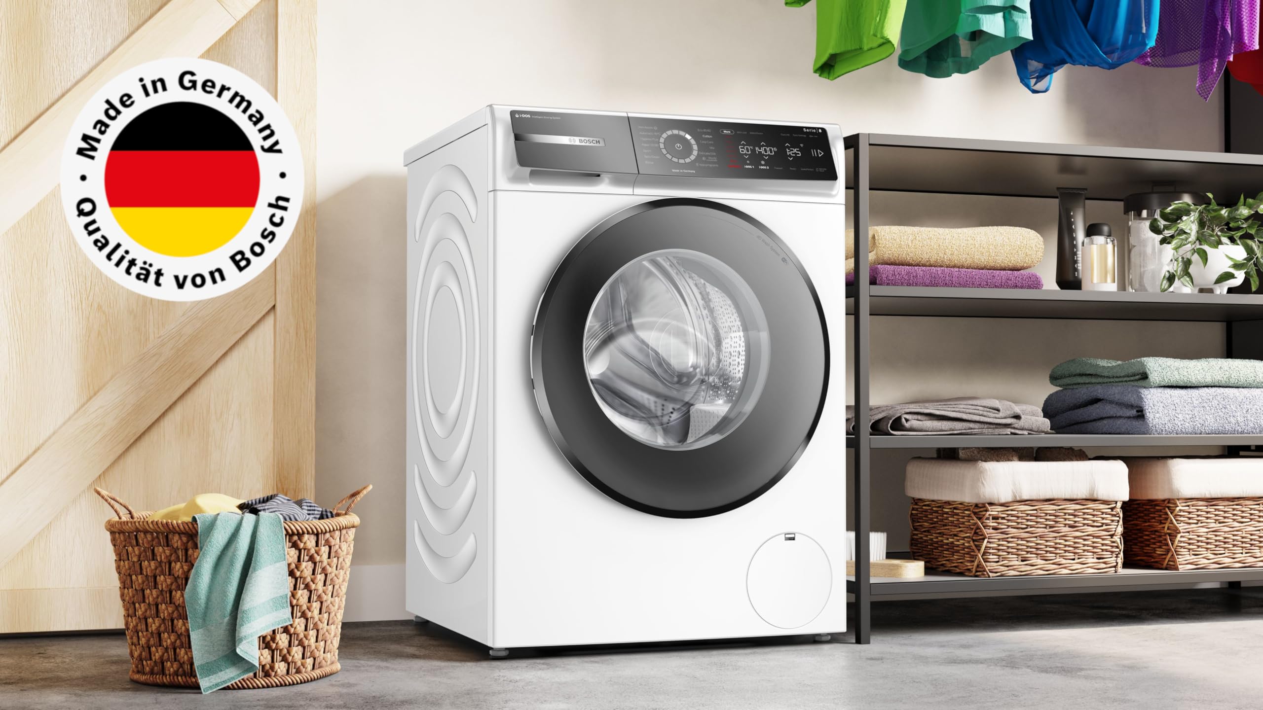 Bosch WGB244040 Serie 8 - Lavadora inteligente, 9 kg, 1400 rpm, fabricada en Alemania, Active Water Plus, ahorro de energía y agua, vapor Iron Assist para desarrugas, mini carga