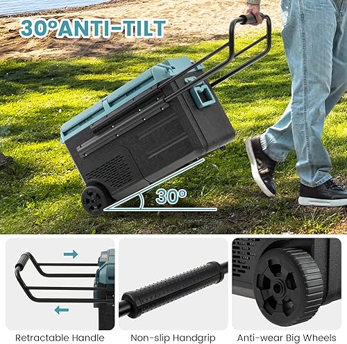 Miniatura 7 de COSTWAY Refrigerador de coche con ruedas, enfriador eléctrico de doble zona de 40 cuartos de galón, 12 V24 V CC, 100  240 V CA, -4 F a 50 F, tapas