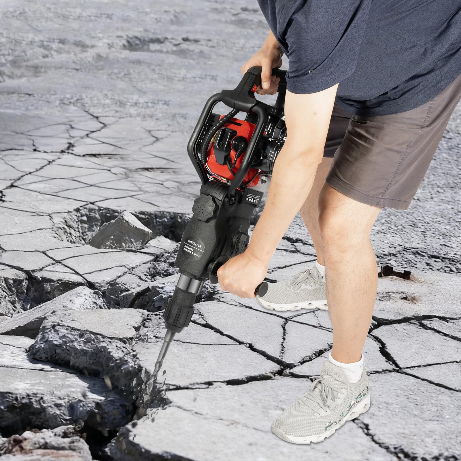 2-suwowy młot udarowy spalinowy, 1200 W, 2 skoki 32,6 CC, wiertarka udarowa 3 w 1, benzynowa, młot wyburzeniowy do betonu, struktury muru