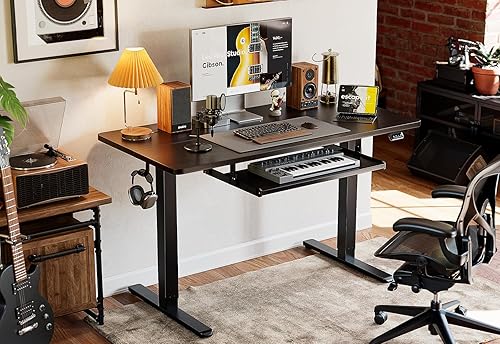 Miniatura 2 de BANTI Escritorio eléctrico de pie ajustable de 48 x 24 pulgadas de altura con bandeja para teclado, escritorio de pie con tablero de empalme, marco