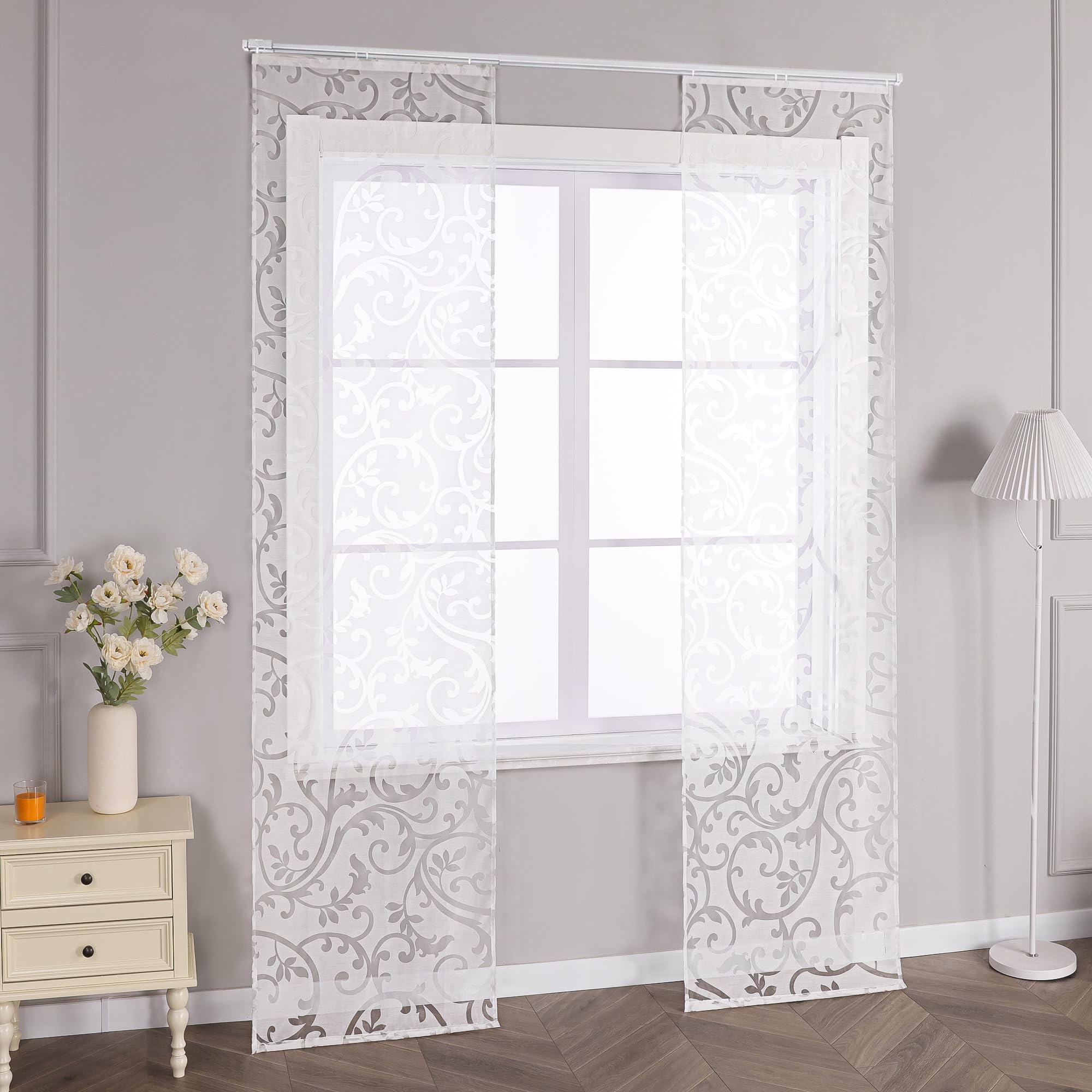 Schiebegardinen mit Klettband 2er Set Gardinenschal Ausbrenner Design Transparente Schiebevorhang Modern Fensterschal BxH 57x245cm Weiß