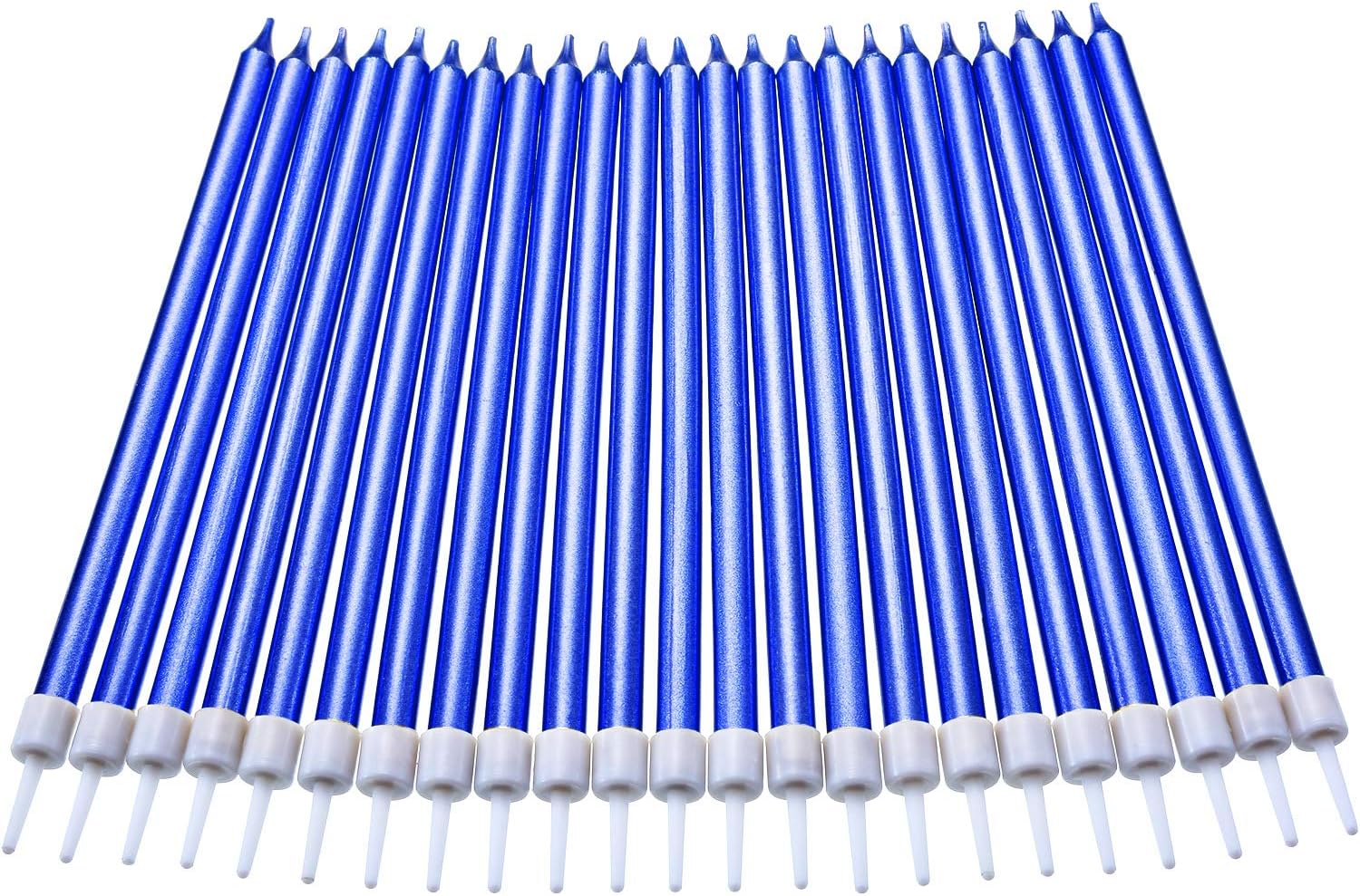 50 Pieces Birthday Cake Candles Thin Cake Cupcake Candles in Holders for Birthday Wedding Party Cake Decorations Supplies (Blue, Long) : Home & Kitchen