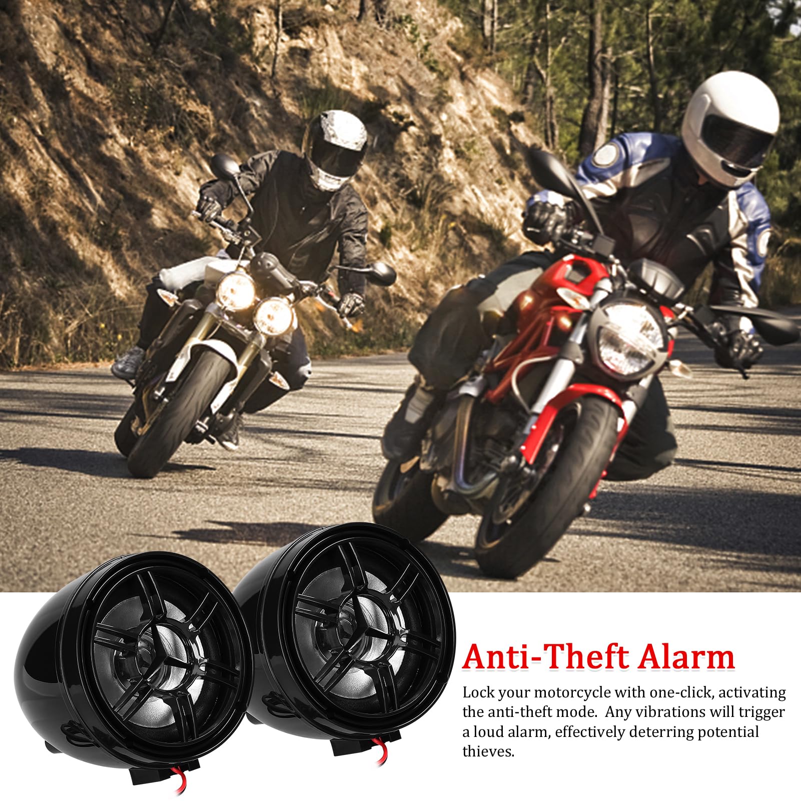 Fyearfly BT Alarma 4 x 25 W 4 canales estéreo 12 V para motocicleta ATV